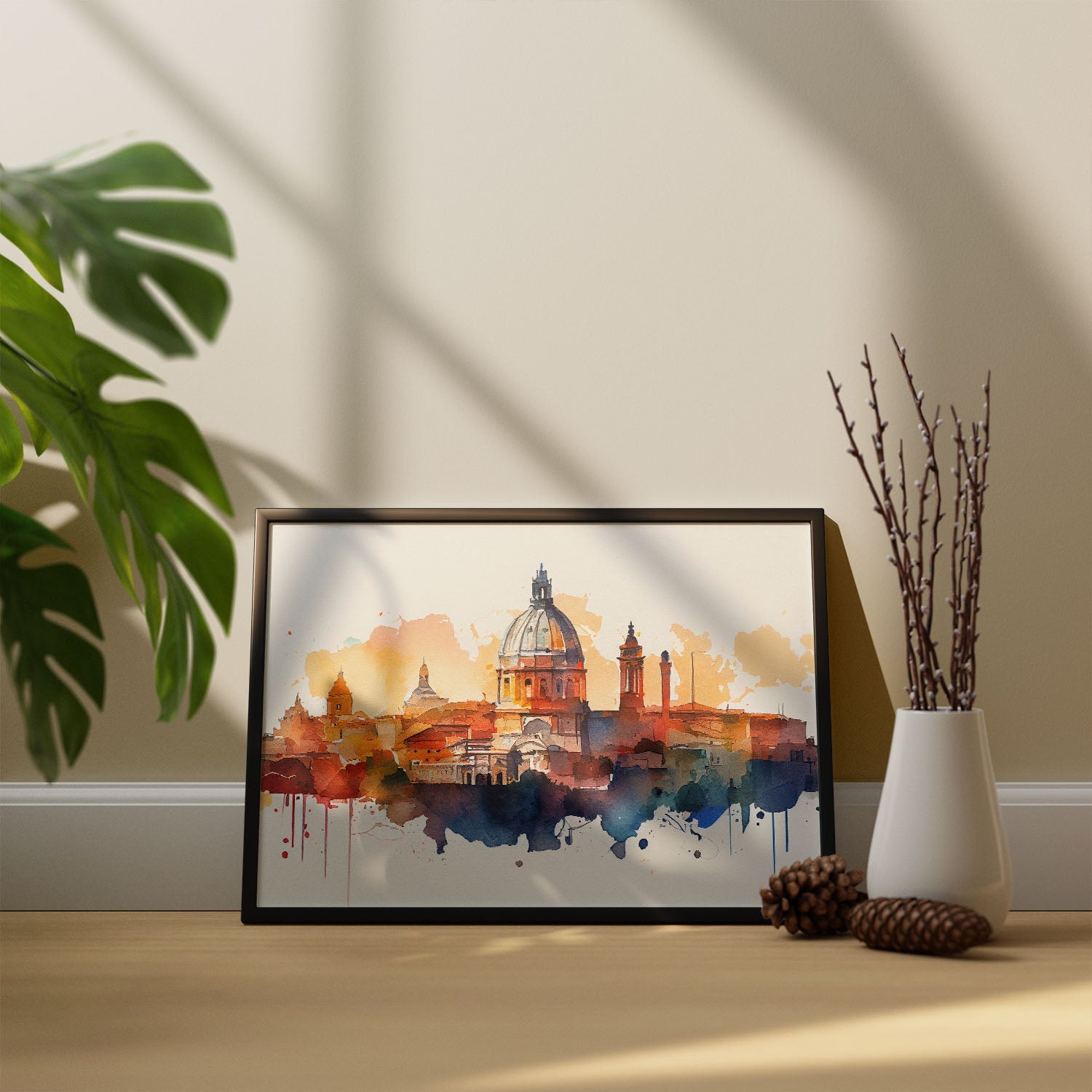 Nacnic watercolor of a skyline of the city of Rome_1. Aesthetic Wall Art Prints for Bedroom or Living Room Design.-Artwork-Nacnic-A4-Sin Marco-Nacnic Estudio SL