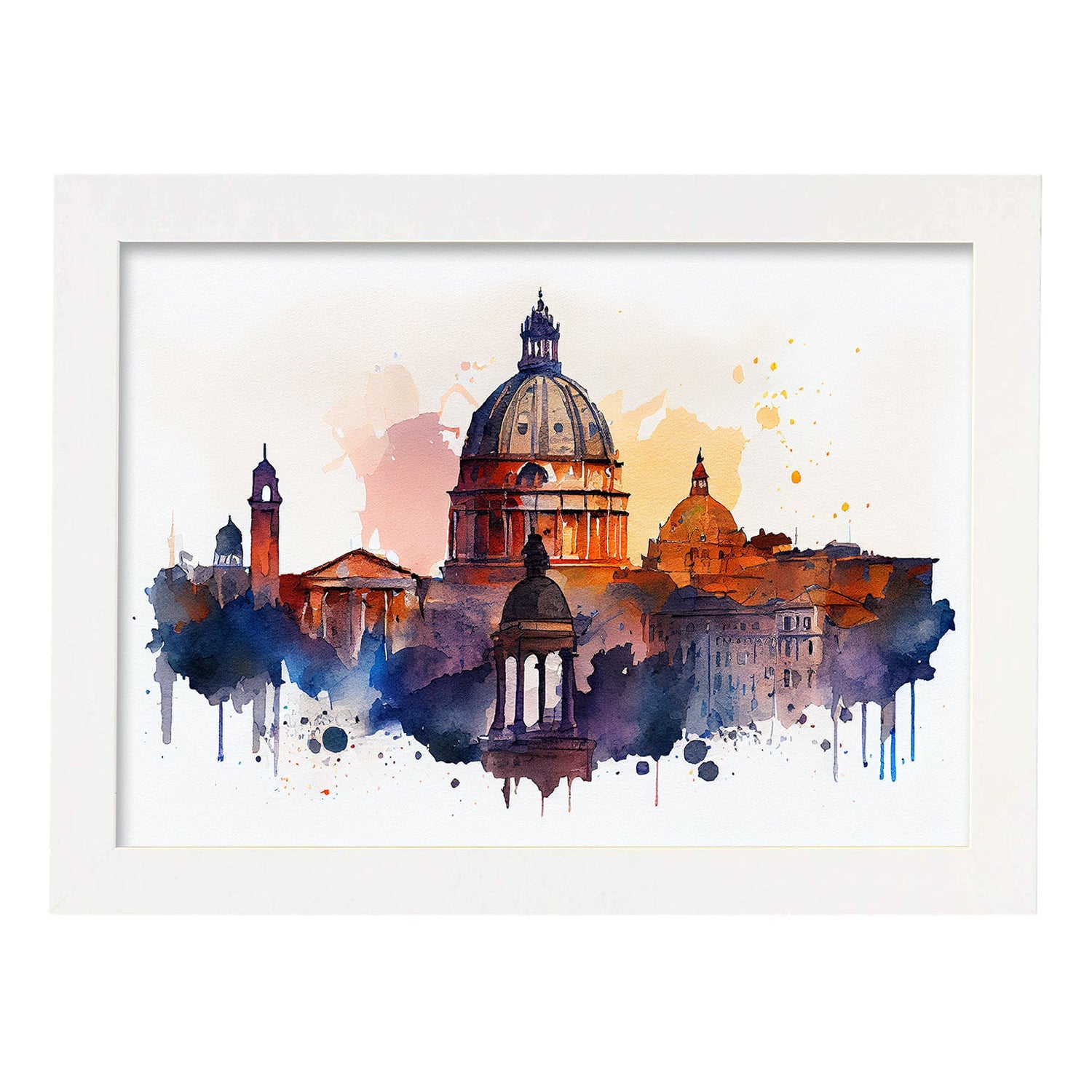 Nacnic watercolor of a skyline of the city of Rome_2. Aesthetic Wall Art Prints for Bedroom or Living Room Design.-Artwork-Nacnic-A4-Marco Blanco-Nacnic Estudio SL