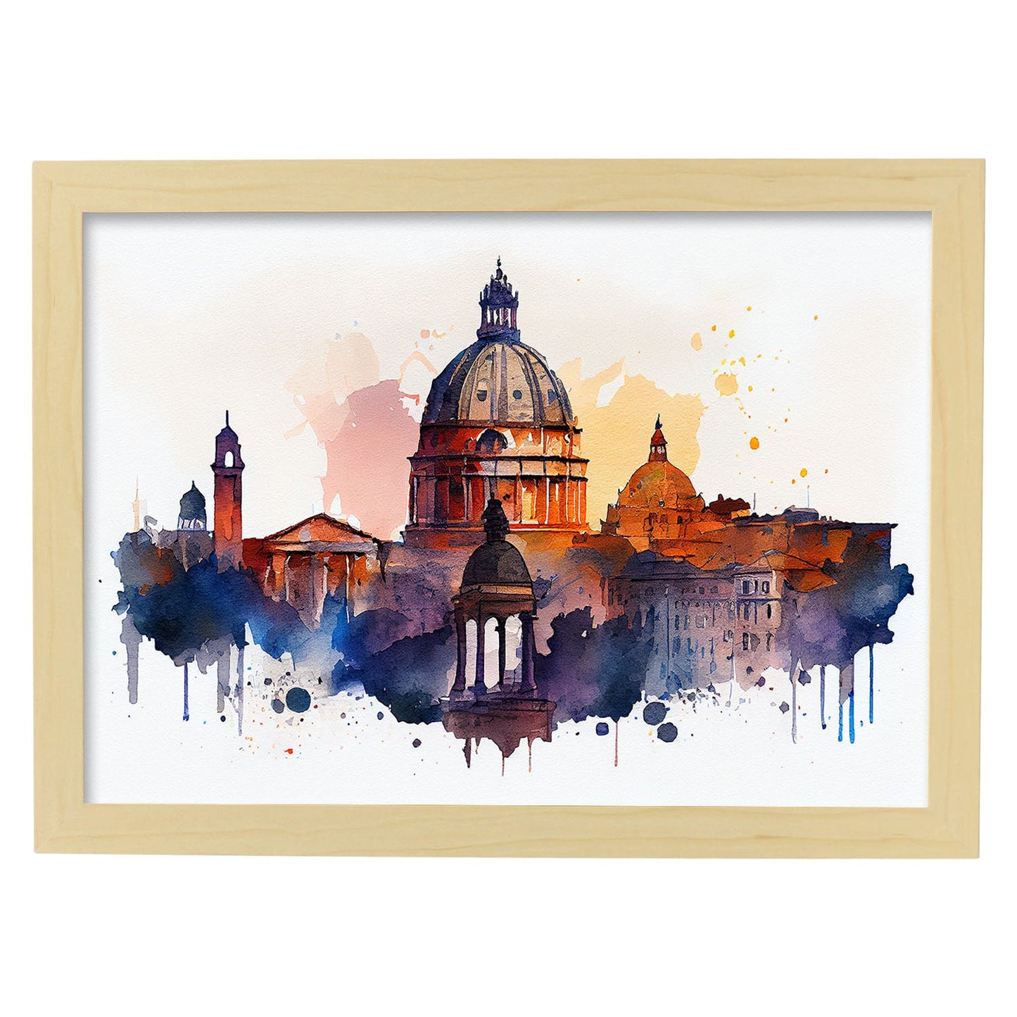 Nacnic watercolor of a skyline of the city of Rome_2. Aesthetic Wall Art Prints for Bedroom or Living Room Design.-Artwork-Nacnic-A4-Marco Madera Clara-Nacnic Estudio SL