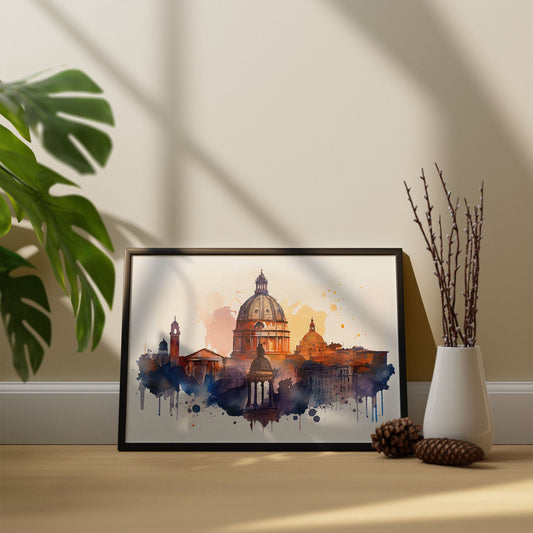 Nacnic watercolor of a skyline of the city of Rome_2. Aesthetic Wall Art Prints for Bedroom or Living Room Design.-Artwork-Nacnic-A4-Sin Marco-Nacnic Estudio SL