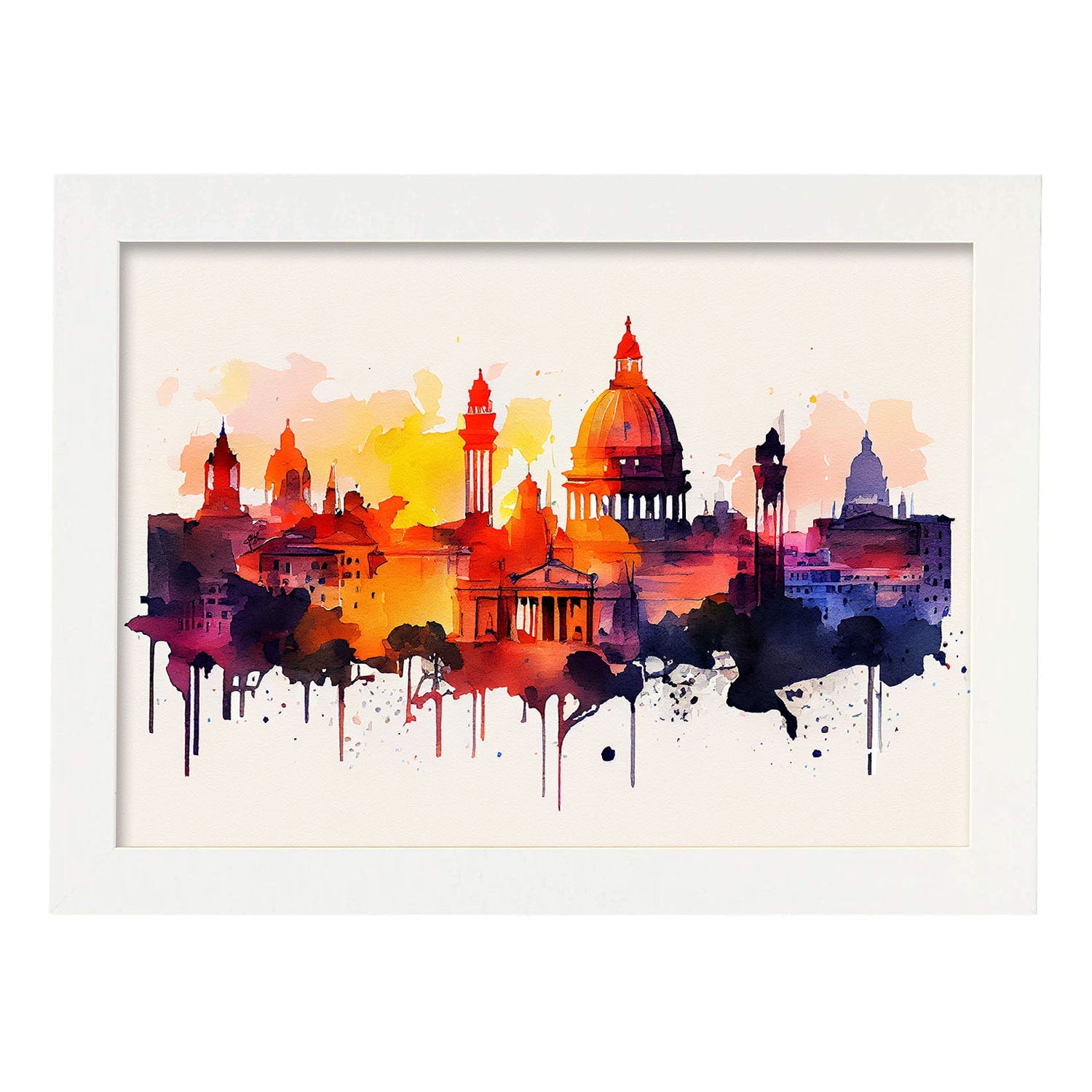 Nacnic watercolor of a skyline of the city of Rome_3. Aesthetic Wall Art Prints for Bedroom or Living Room Design.-Artwork-Nacnic-A4-Marco Blanco-Nacnic Estudio SL