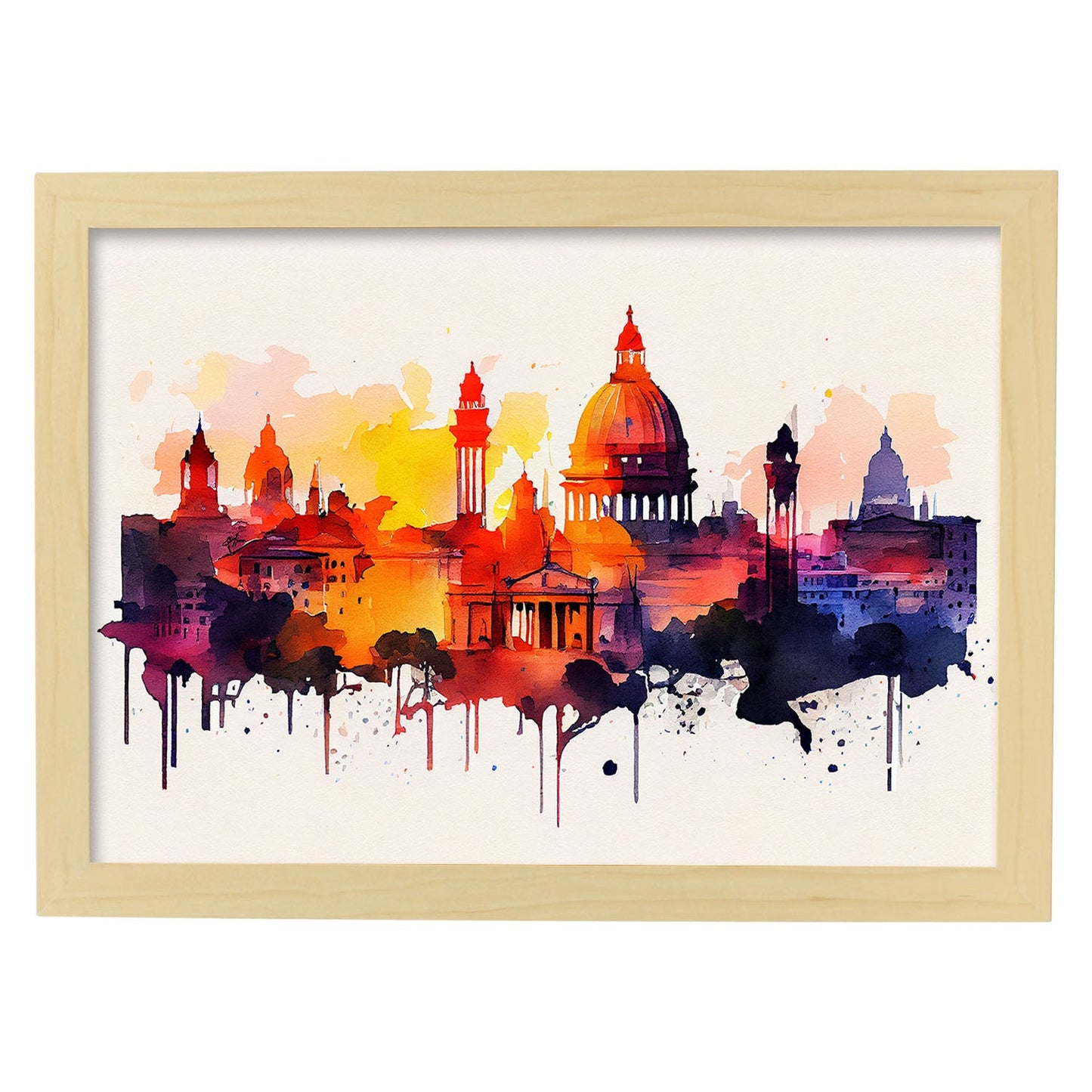 Nacnic watercolor of a skyline of the city of Rome_3. Aesthetic Wall Art Prints for Bedroom or Living Room Design.-Artwork-Nacnic-A4-Marco Madera Clara-Nacnic Estudio SL