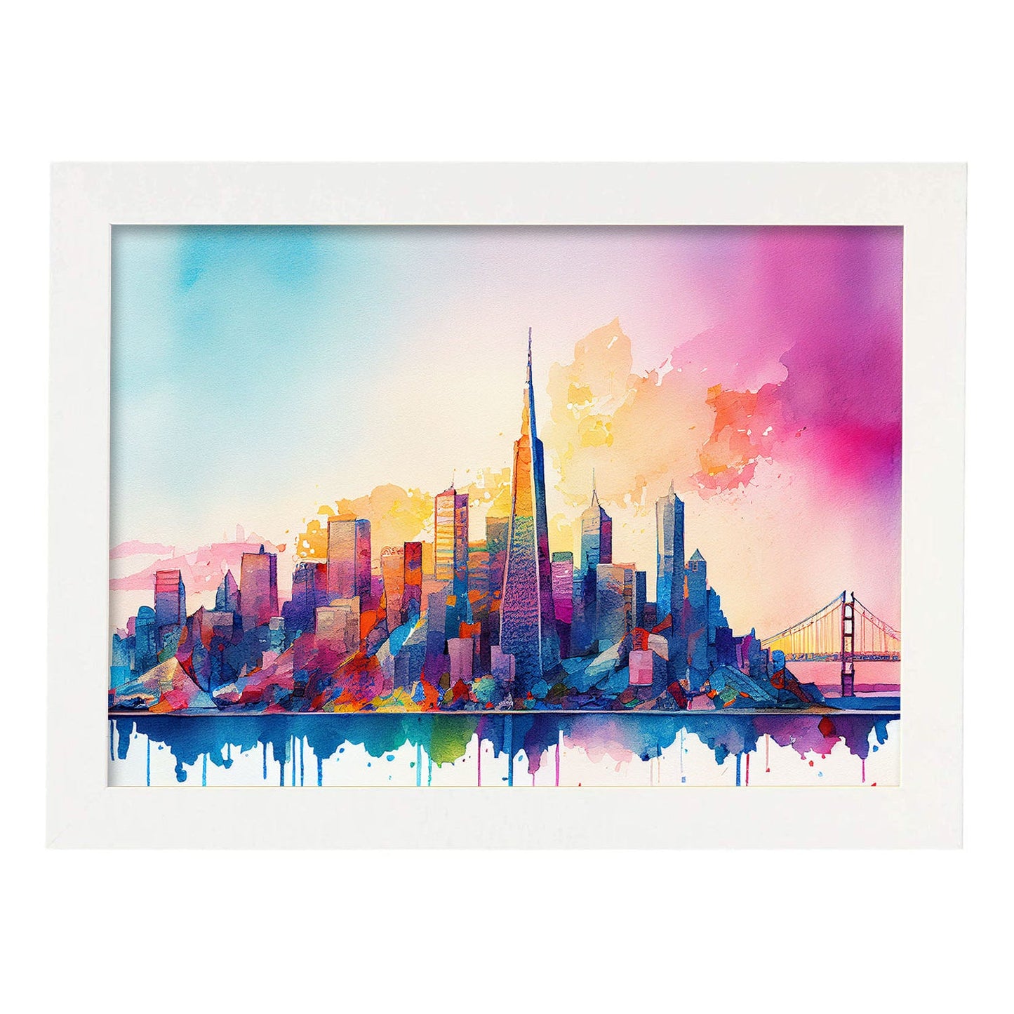Nacnic watercolor of a skyline of the city of San Francisco. Aesthetic Wall Art Prints for Bedroom or Living Room Design.-Artwork-Nacnic-A4-Marco Blanco-Nacnic Estudio SL