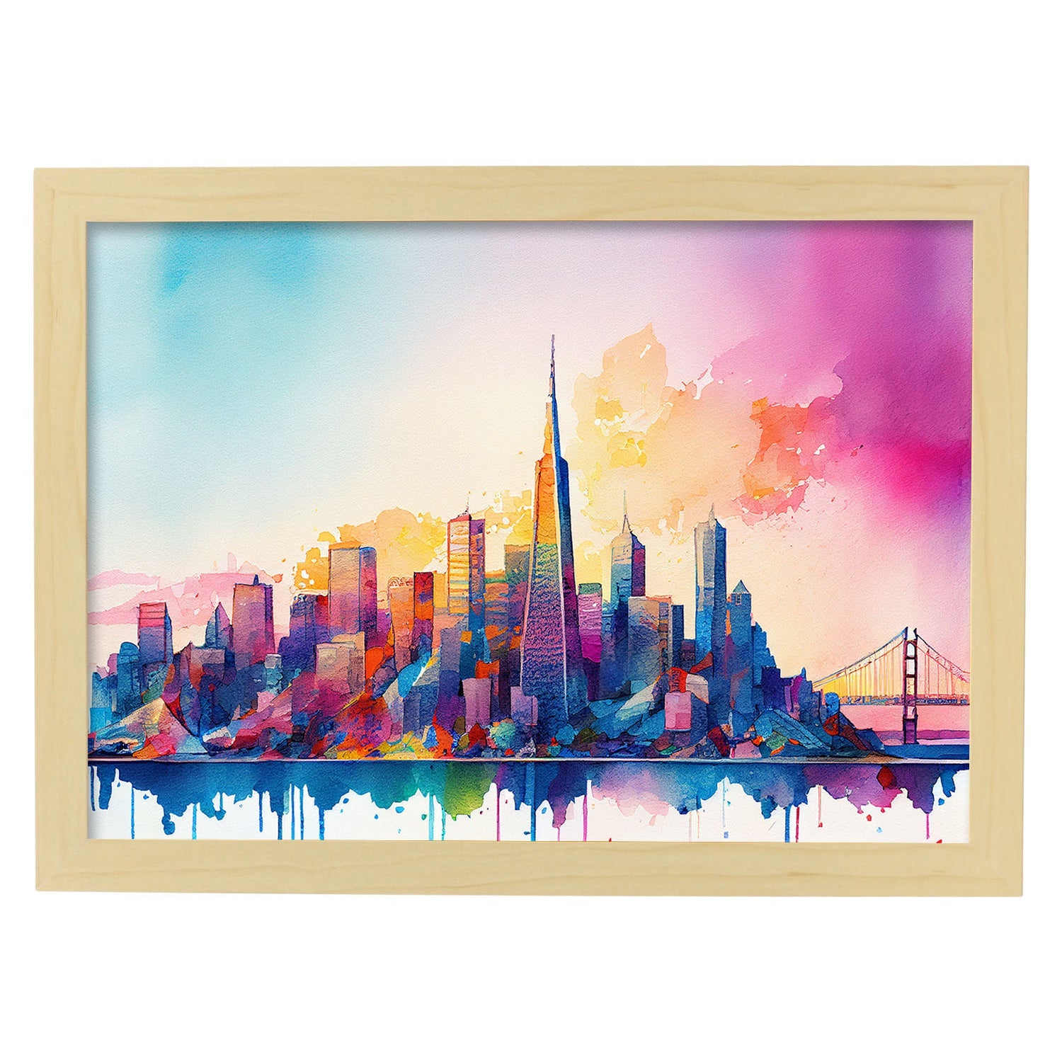 Nacnic watercolor of a skyline of the city of San Francisco. Aesthetic Wall Art Prints for Bedroom or Living Room Design.-Artwork-Nacnic-A4-Marco Madera Clara-Nacnic Estudio SL