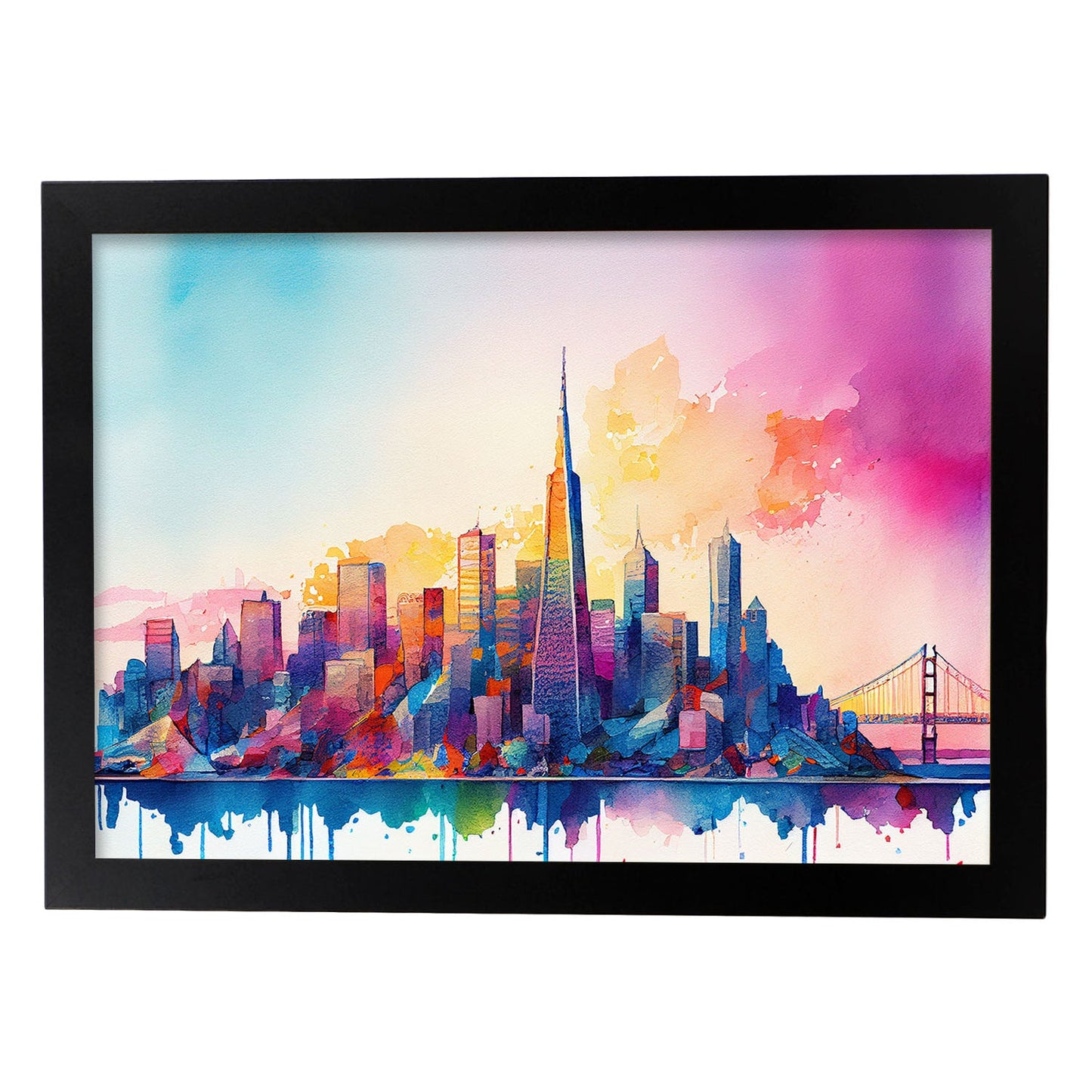 Nacnic watercolor of a skyline of the city of San Francisco. Aesthetic Wall Art Prints for Bedroom or Living Room Design.