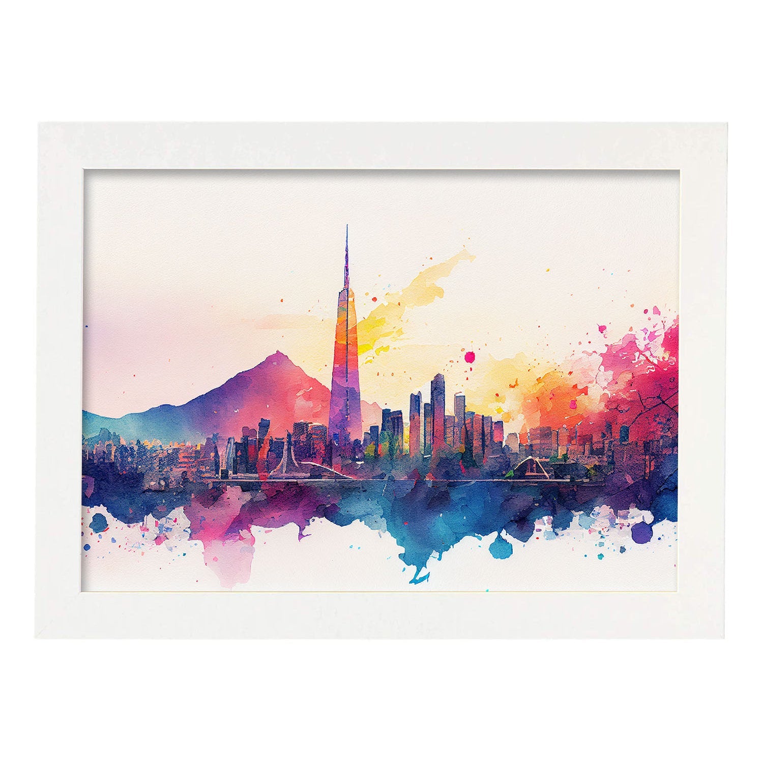 Nacnic watercolor of a skyline of the city of Seoul. Aesthetic Wall Art Prints for Bedroom or Living Room Design.-Artwork-Nacnic-A4-Marco Blanco-Nacnic Estudio SL