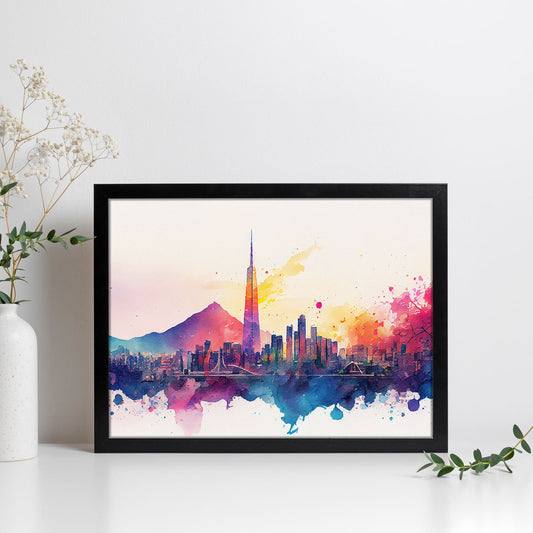 Nacnic watercolor of a skyline of the city of Seoul. Aesthetic Wall Art Prints for Bedroom or Living Room Design.-Artwork-Nacnic-A4-Sin Marco-Nacnic Estudio SL