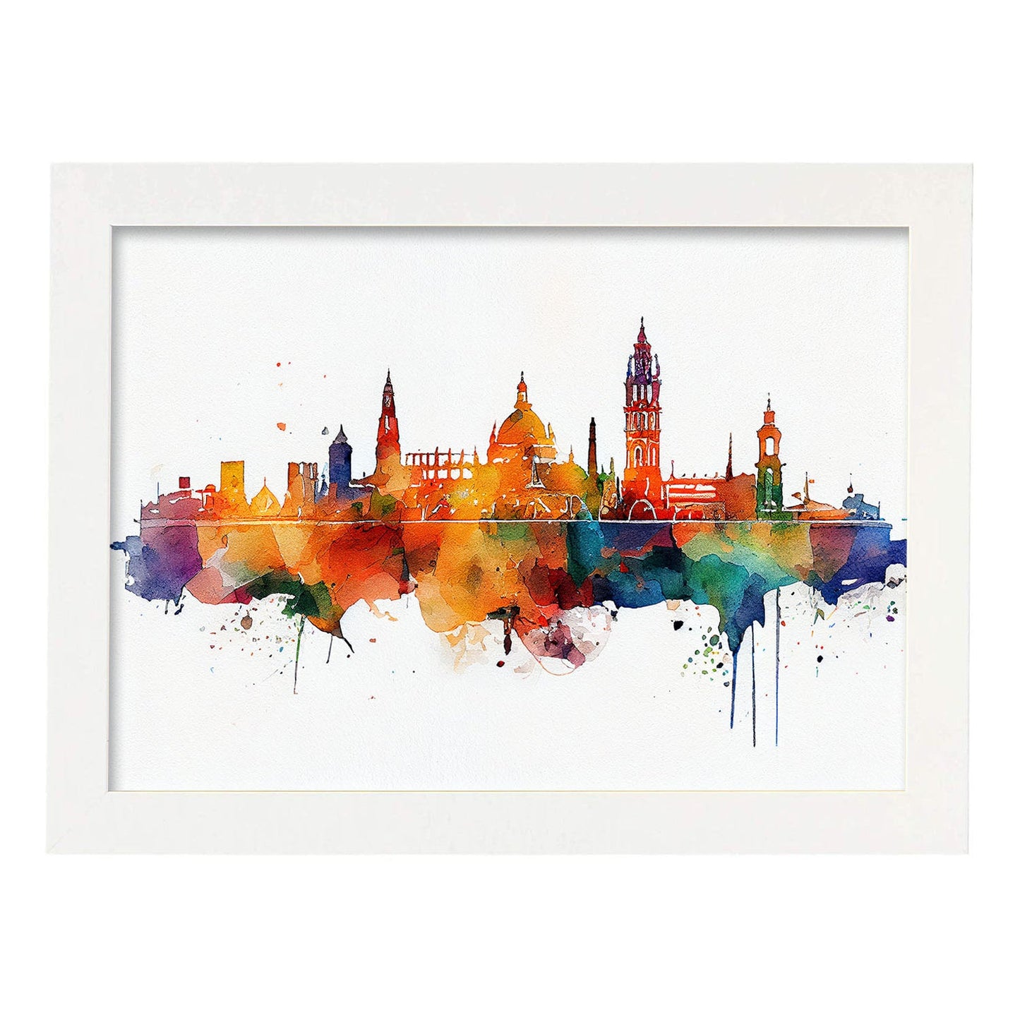 Nacnic watercolor of a skyline of the city of Seville. Aesthetic Wall Art Prints for Bedroom or Living Room Design.-Artwork-Nacnic-A4-Marco Blanco-Nacnic Estudio SL
