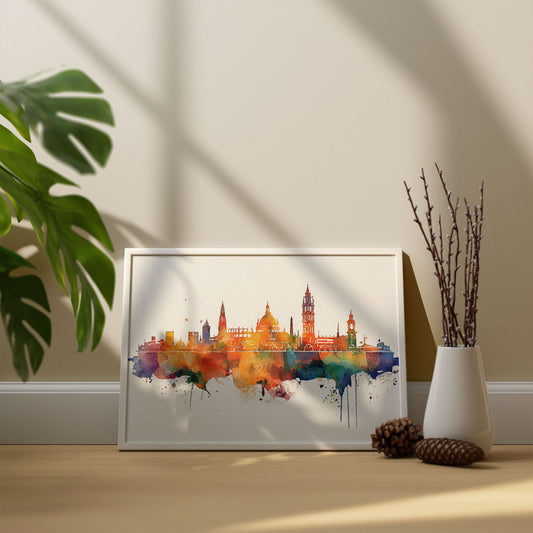 Nacnic watercolor of a skyline of the city of Seville. Aesthetic Wall Art Prints for Bedroom or Living Room Design.-Artwork-Nacnic-A4-Sin Marco-Nacnic Estudio SL