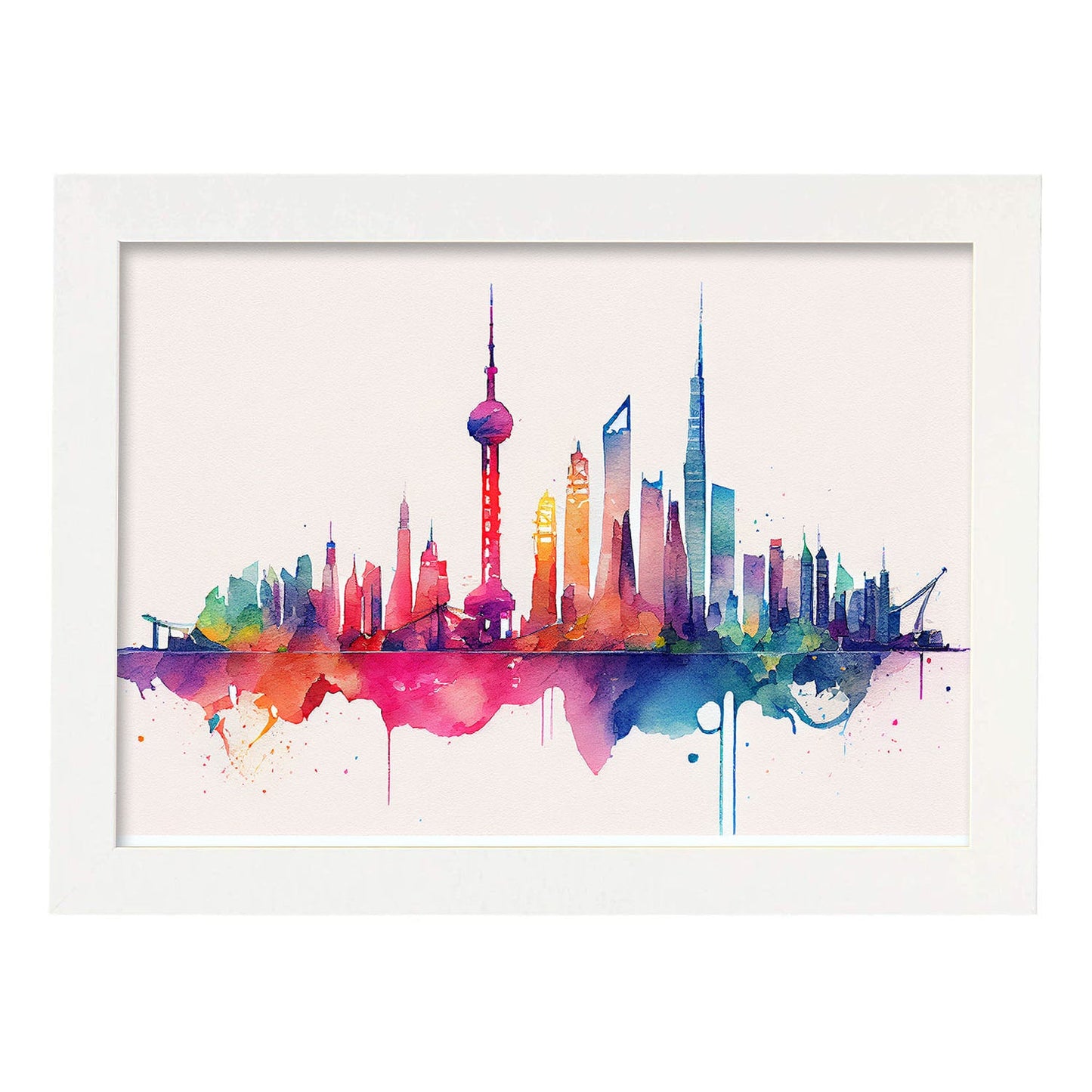 Nacnic watercolor of a skyline of the city of Shanghai_1. Aesthetic Wall Art Prints for Bedroom or Living Room Design.-Artwork-Nacnic-A4-Marco Blanco-Nacnic Estudio SL