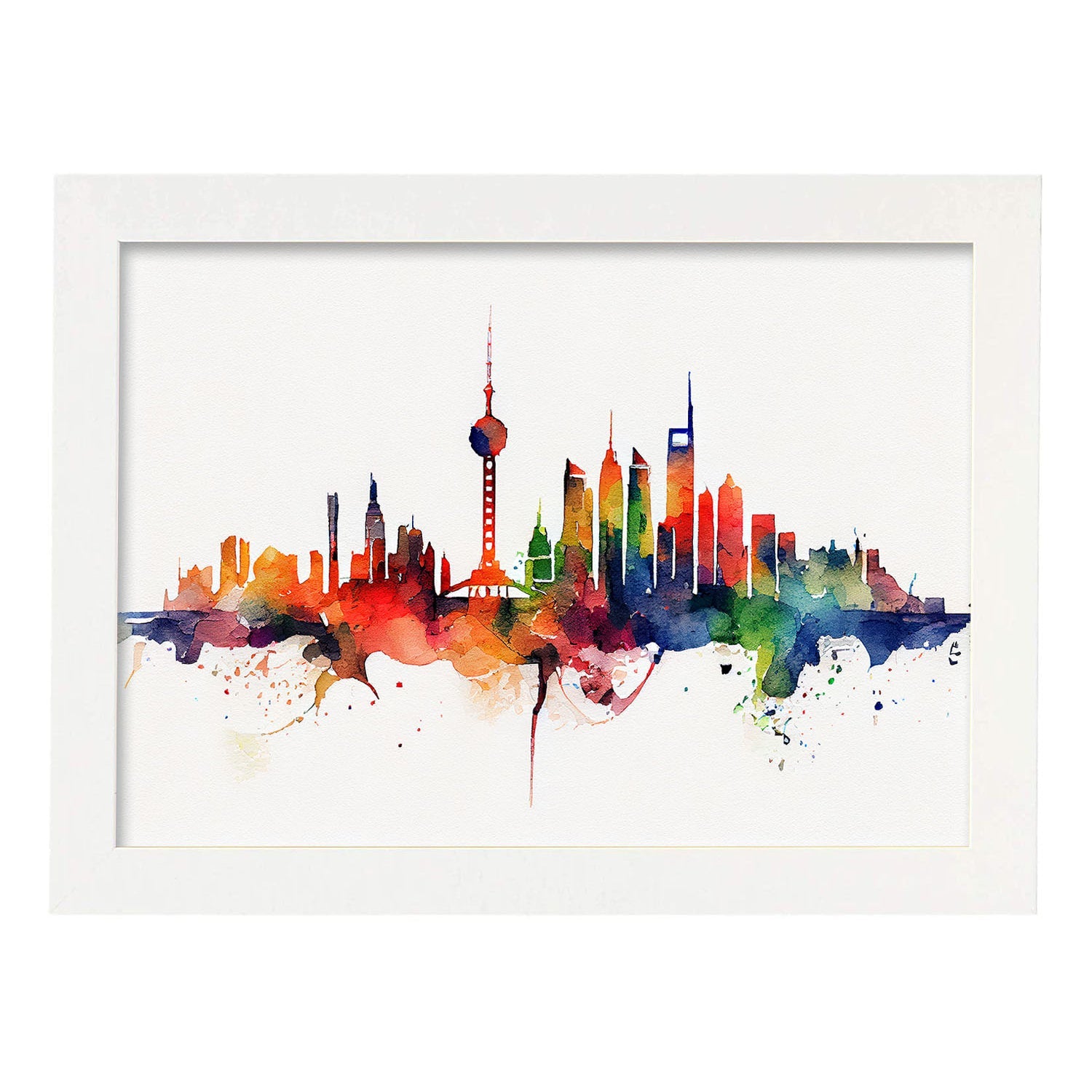Nacnic watercolor of a skyline of the city of Shanghai_4. Aesthetic Wall Art Prints for Bedroom or Living Room Design.-Artwork-Nacnic-A4-Marco Blanco-Nacnic Estudio SL