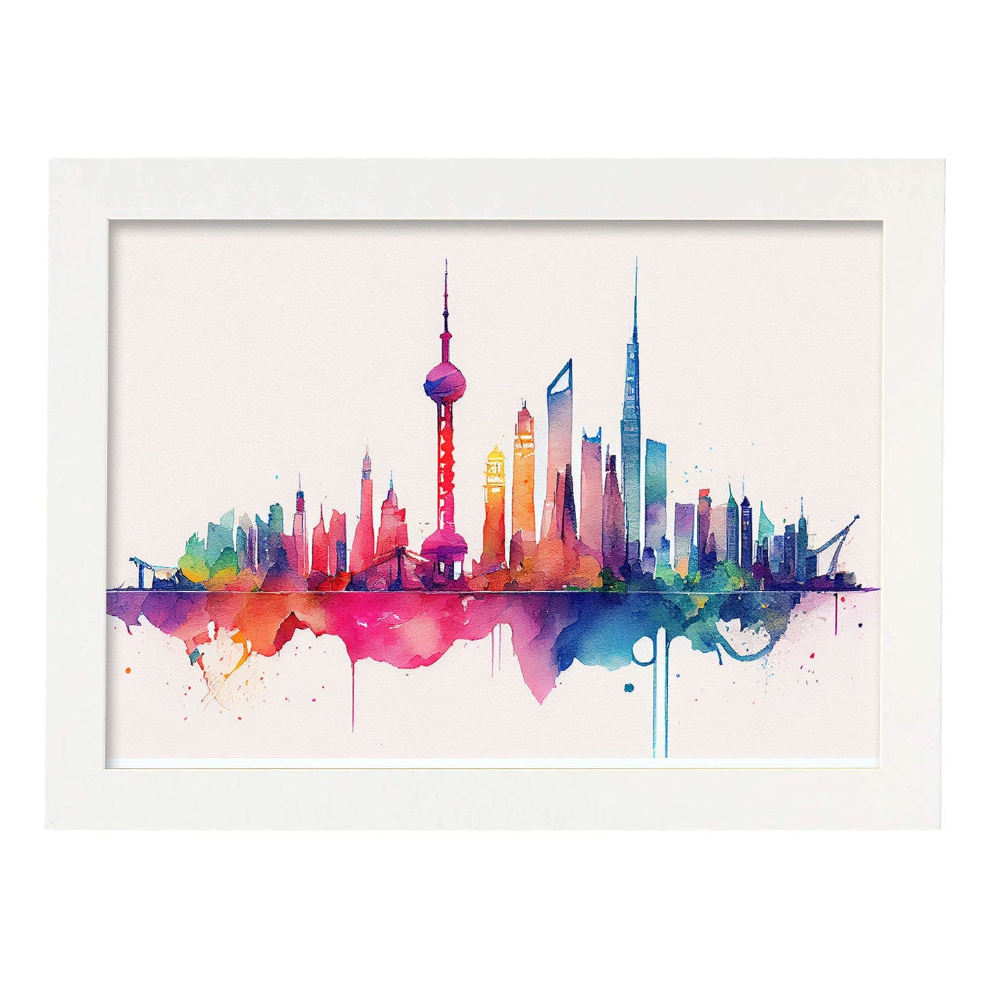 Nacnic watercolor of a skyline of the city of Shanghai_5. Aesthetic Wall Art Prints for Bedroom or Living Room Design.-Artwork-Nacnic-A4-Marco Blanco-Nacnic Estudio SL