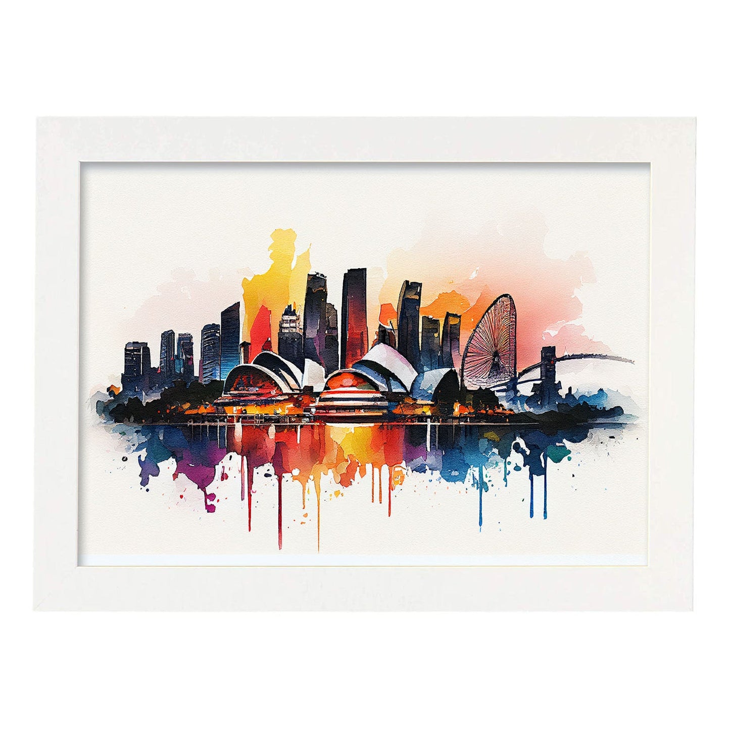Nacnic watercolor of a skyline of the city of Singapore_2. Aesthetic Wall Art Prints for Bedroom or Living Room Design.-Artwork-Nacnic-A4-Marco Blanco-Nacnic Estudio SL