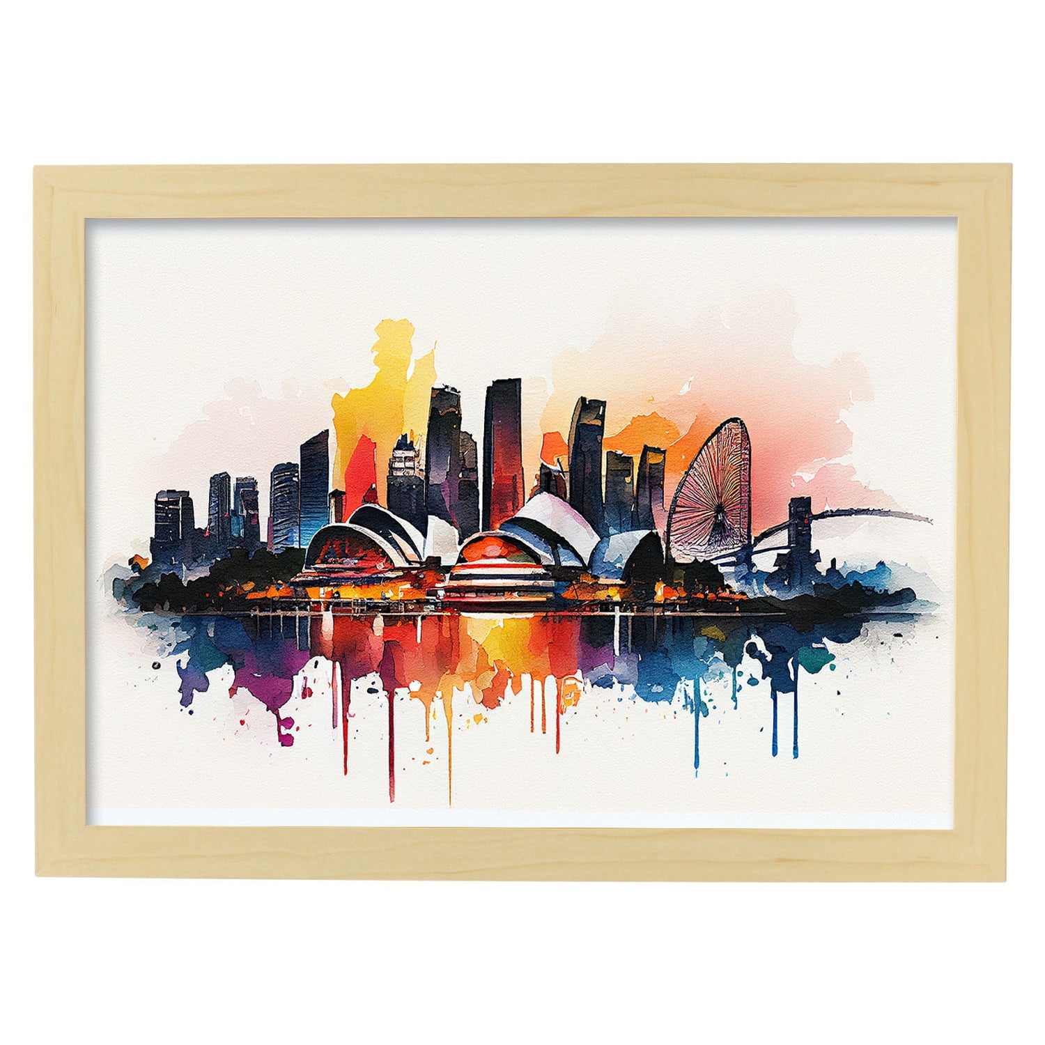Nacnic watercolor of a skyline of the city of Singapore_2. Aesthetic Wall Art Prints for Bedroom or Living Room Design.-Artwork-Nacnic-A4-Marco Madera Clara-Nacnic Estudio SL