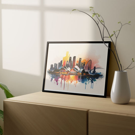 Nacnic watercolor of a skyline of the city of Singapore_2. Aesthetic Wall Art Prints for Bedroom or Living Room Design.-Artwork-Nacnic-A4-Sin Marco-Nacnic Estudio SL