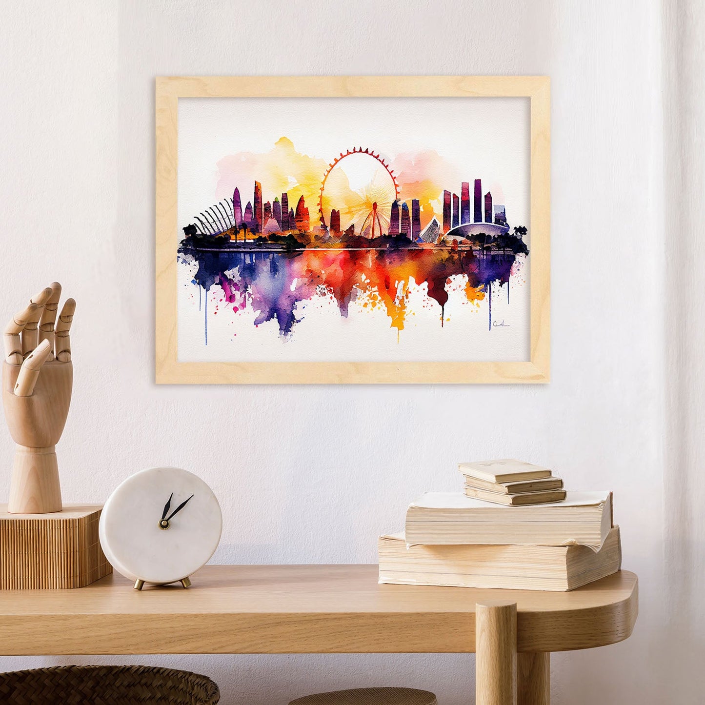Nacnic watercolor of a skyline of the city of Singapore_3. Aesthetic Wall Art Prints for Bedroom or Living Room Design.