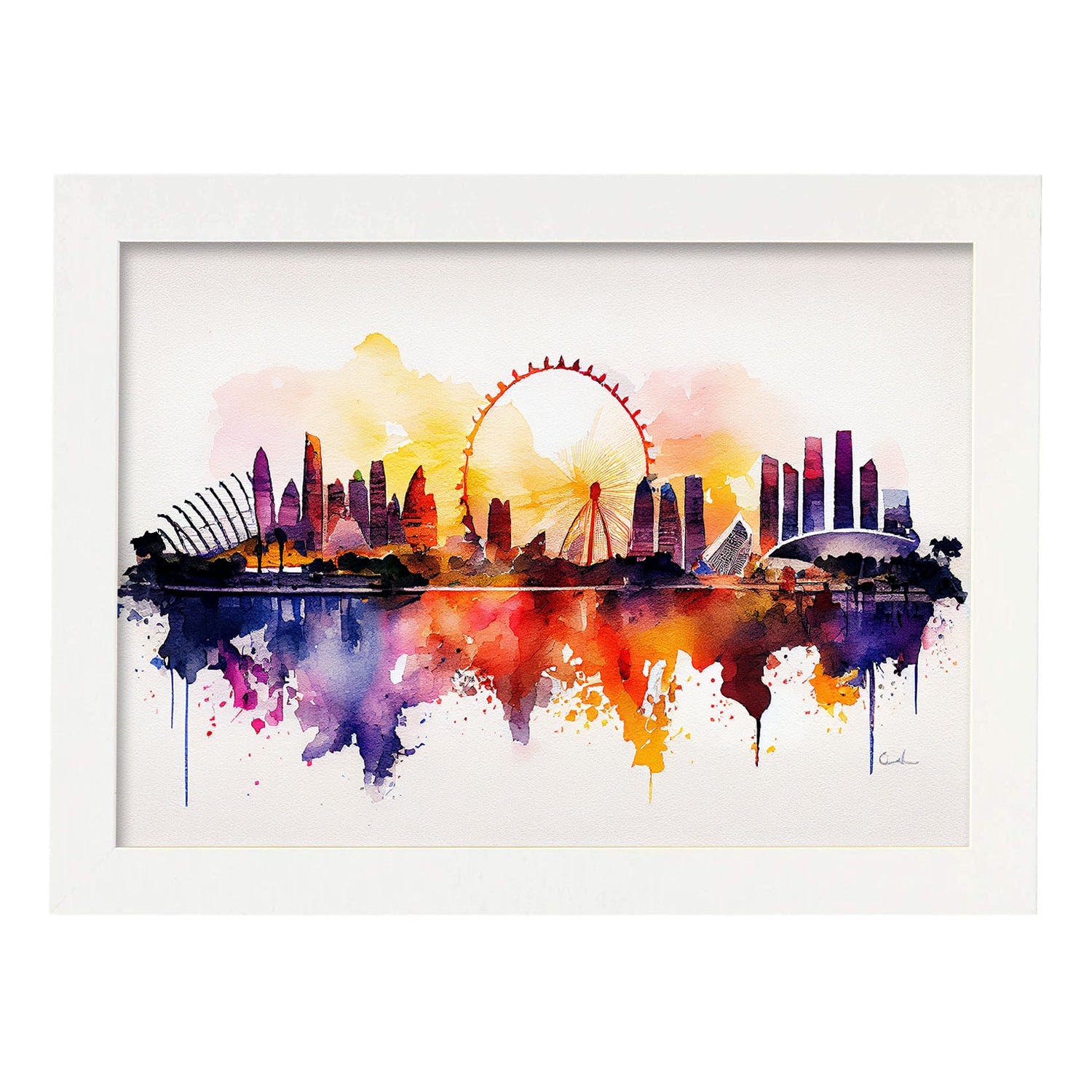 Nacnic watercolor of a skyline of the city of Singapore_3. Aesthetic Wall Art Prints for Bedroom or Living Room Design.-Artwork-Nacnic-A4-Marco Blanco-Nacnic Estudio SL
