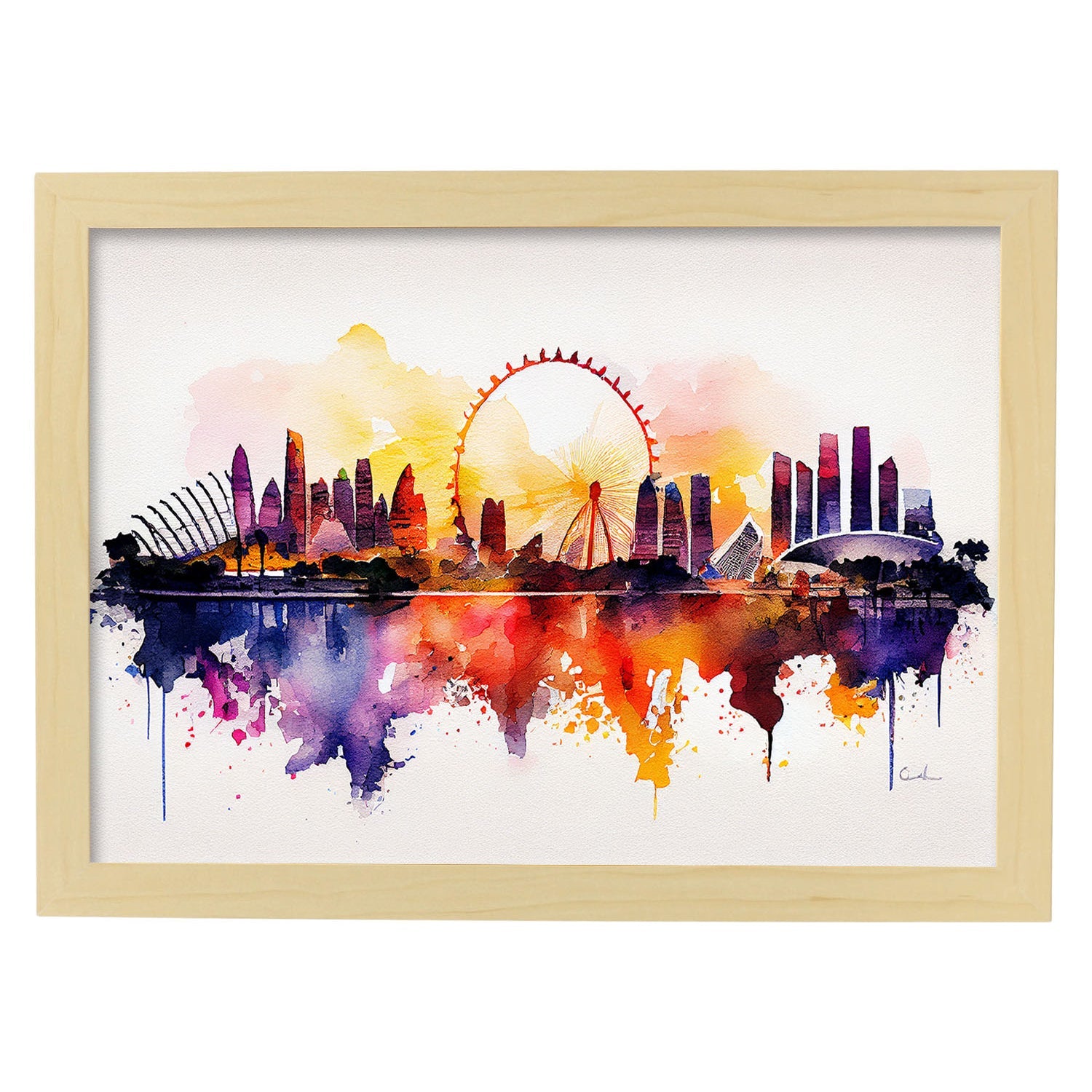 Nacnic watercolor of a skyline of the city of Singapore_3. Aesthetic Wall Art Prints for Bedroom or Living Room Design.-Artwork-Nacnic-A4-Marco Madera Clara-Nacnic Estudio SL