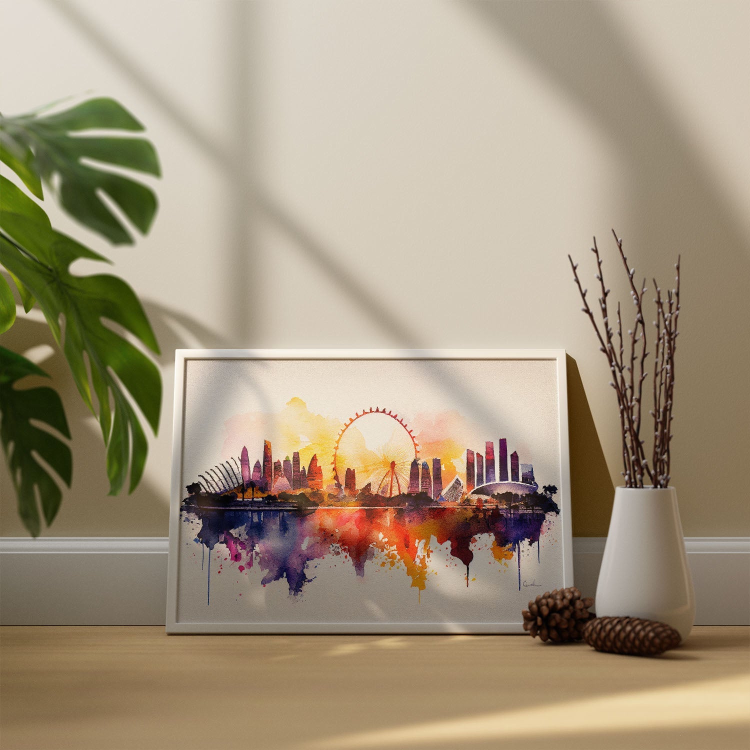 Nacnic watercolor of a skyline of the city of Singapore_3. Aesthetic Wall Art Prints for Bedroom or Living Room Design.-Artwork-Nacnic-A4-Sin Marco-Nacnic Estudio SL