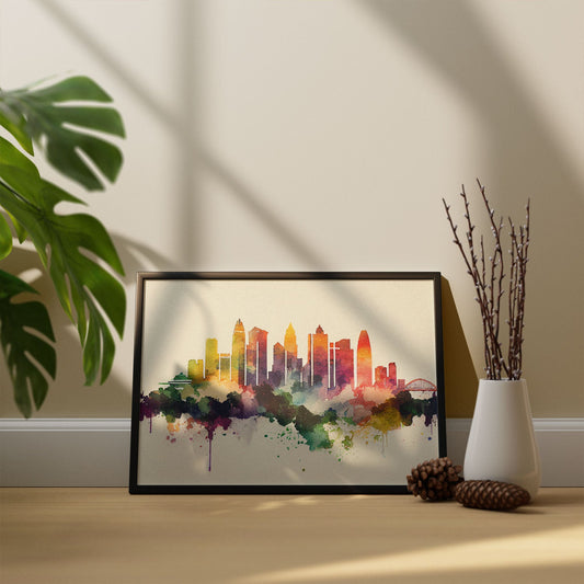 Nacnic watercolor of a skyline of the city of Singapore_4. Aesthetic Wall Art Prints for Bedroom or Living Room Design.-Artwork-Nacnic-A4-Sin Marco-Nacnic Estudio SL
