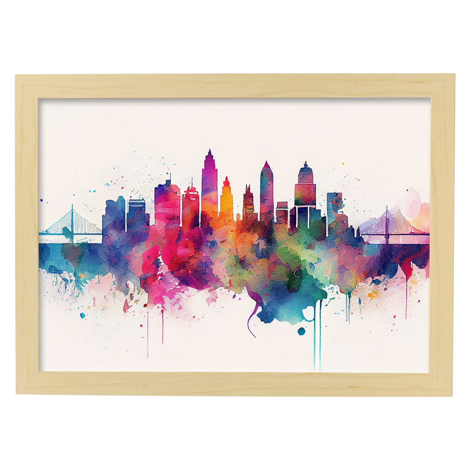 Nacnic watercolor of a skyline of the city of St. Aesthetic Wall Art Prints for Bedroom or Living Room Design.-Artwork-Nacnic-A4-Marco Madera Clara-Nacnic Estudio SL