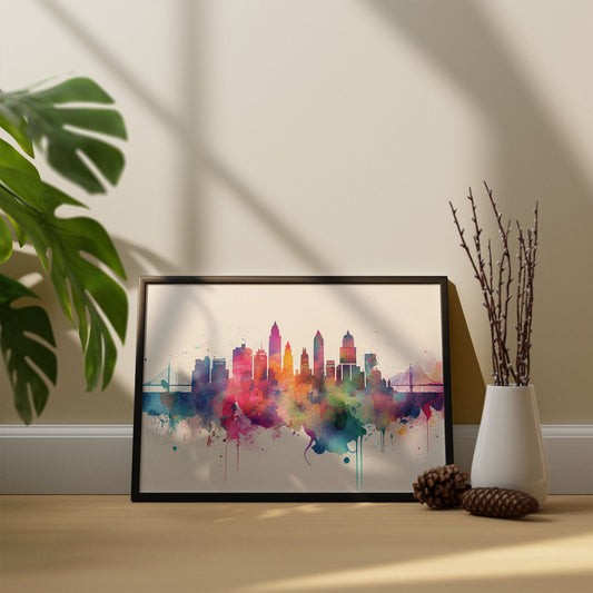 Nacnic watercolor of a skyline of the city of St. Aesthetic Wall Art Prints for Bedroom or Living Room Design.-Artwork-Nacnic-A4-Sin Marco-Nacnic Estudio SL