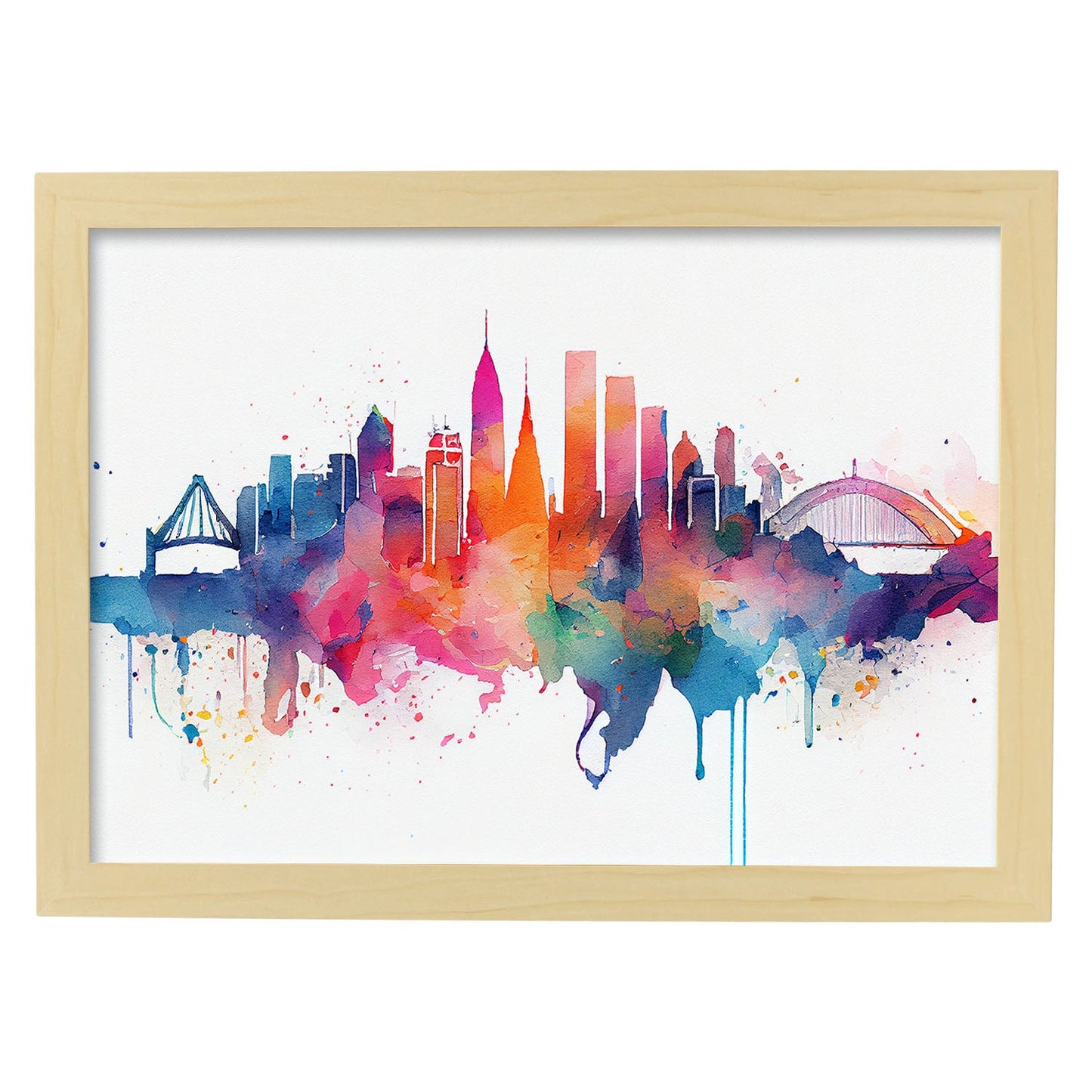 Nacnic watercolor of a skyline of the city of Sydney_1. Aesthetic Wall Art Prints for Bedroom or Living Room Design.-Artwork-Nacnic-A4-Marco Madera Clara-Nacnic Estudio SL