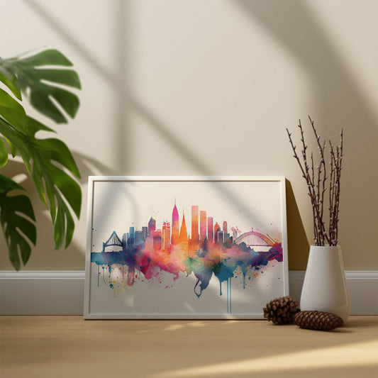 Nacnic watercolor of a skyline of the city of Sydney_1. Aesthetic Wall Art Prints for Bedroom or Living Room Design.-Artwork-Nacnic-A4-Sin Marco-Nacnic Estudio SL