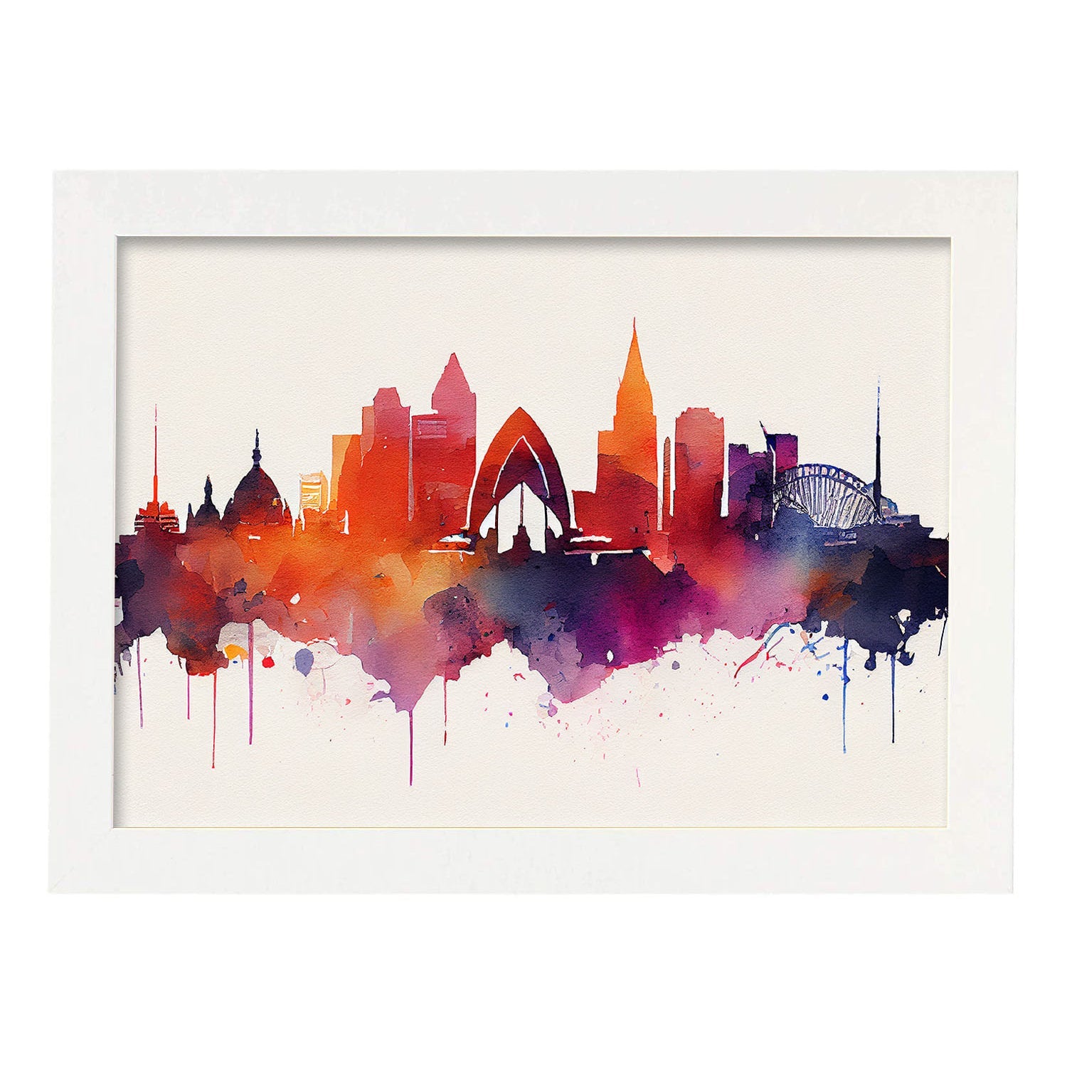 Nacnic watercolor of a skyline of the city of Sydney_2. Aesthetic Wall Art Prints for Bedroom or Living Room Design.-Artwork-Nacnic-A4-Marco Blanco-Nacnic Estudio SL