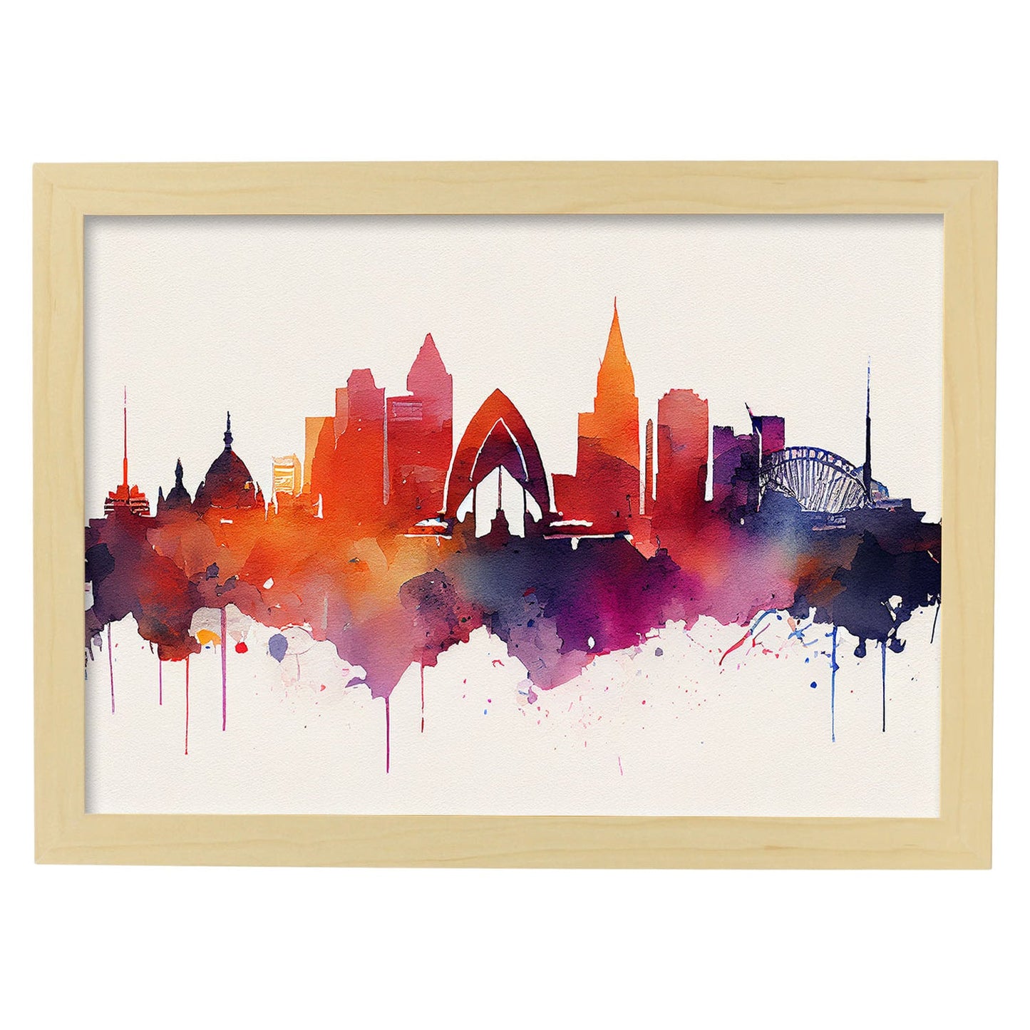 Nacnic watercolor of a skyline of the city of Sydney_2. Aesthetic Wall Art Prints for Bedroom or Living Room Design.-Artwork-Nacnic-A4-Marco Madera Clara-Nacnic Estudio SL