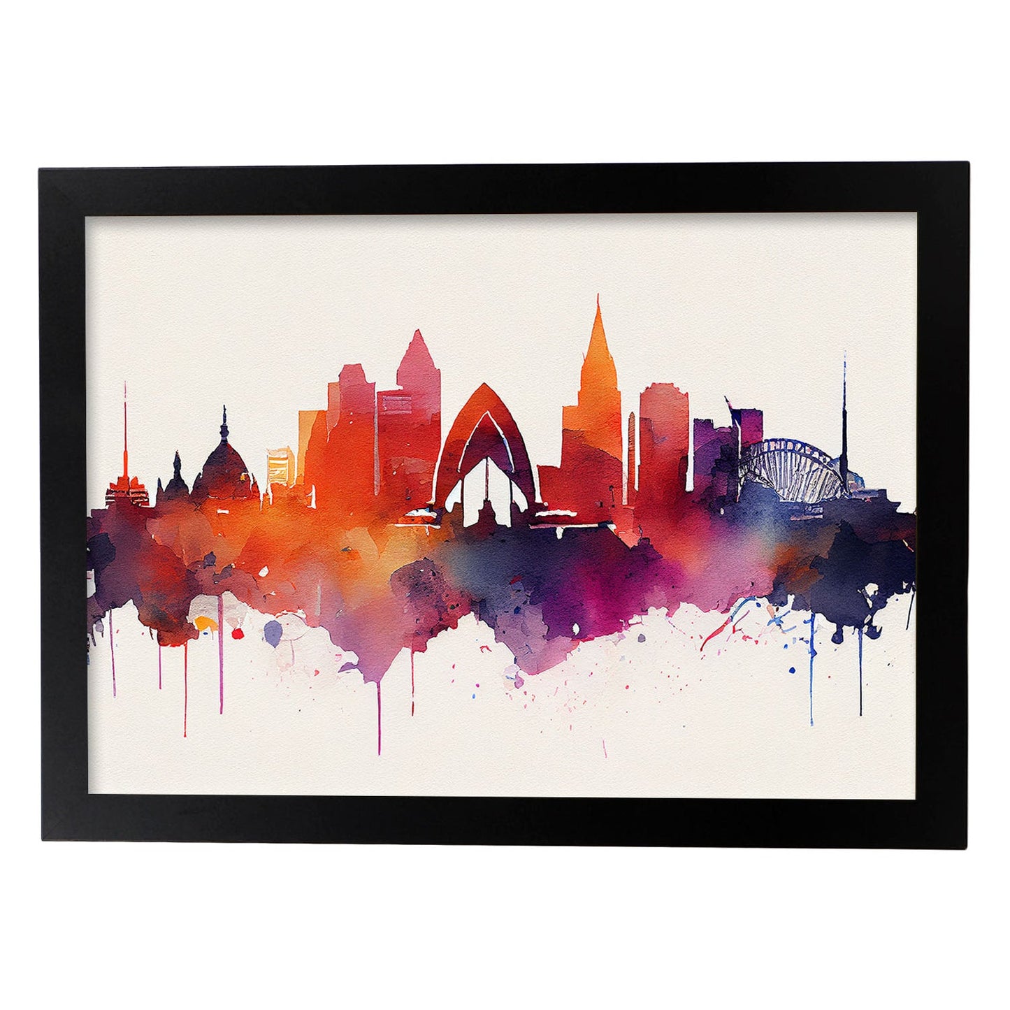 Nacnic watercolor of a skyline of the city of Sydney_2. Aesthetic Wall Art Prints for Bedroom or Living Room Design.