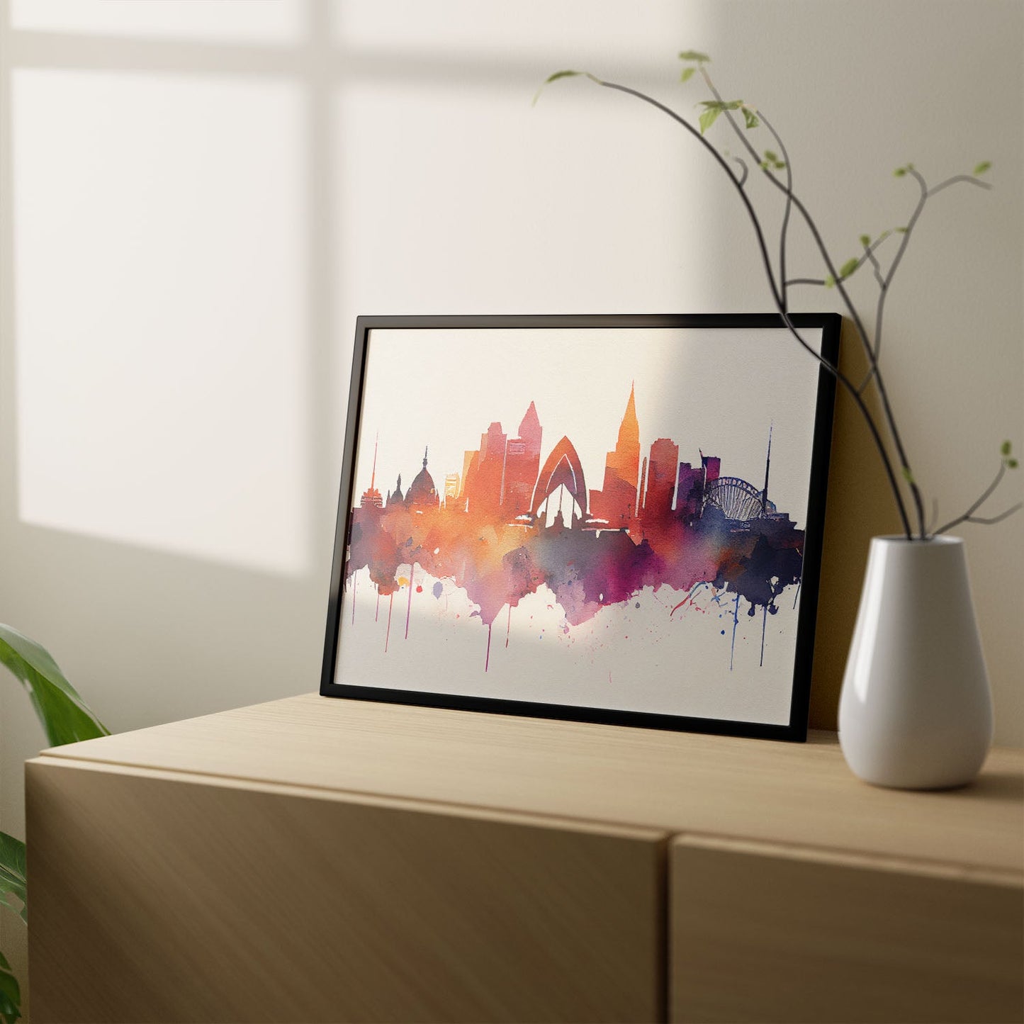 Nacnic watercolor of a skyline of the city of Sydney_2. Aesthetic Wall Art Prints for Bedroom or Living Room Design.-Artwork-Nacnic-A4-Sin Marco-Nacnic Estudio SL