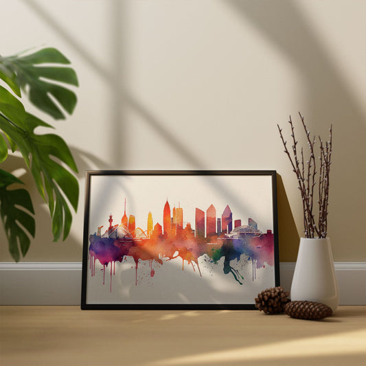 Nacnic watercolor of a skyline of the city of Sydney_4. Aesthetic Wall Art Prints for Bedroom or Living Room Design.-Artwork-Nacnic-A4-Marco Madera Clara-Nacnic Estudio SL