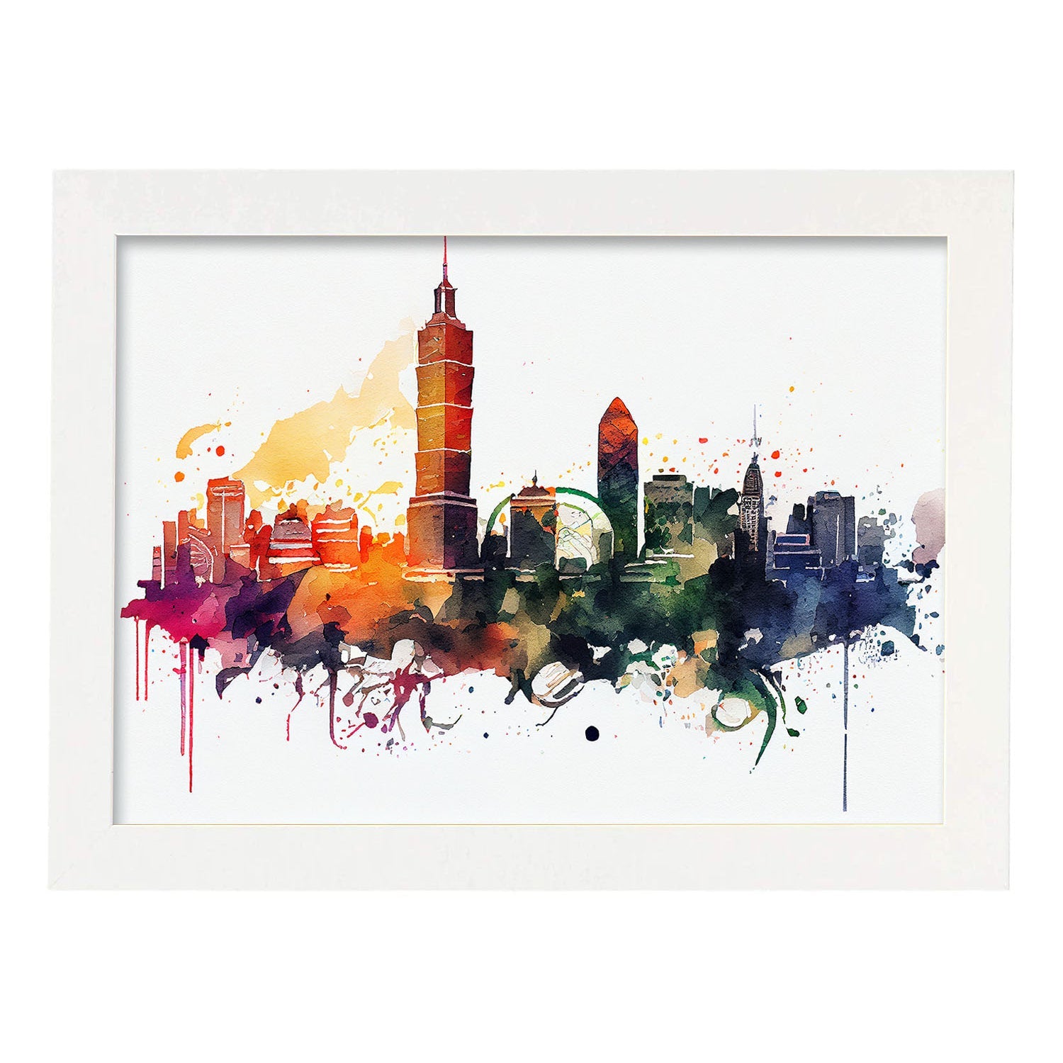 Nacnic watercolor of a skyline of the city of Taipei. Aesthetic Wall Art Prints for Bedroom or Living Room Design.-Artwork-Nacnic-A4-Marco Blanco-Nacnic Estudio SL