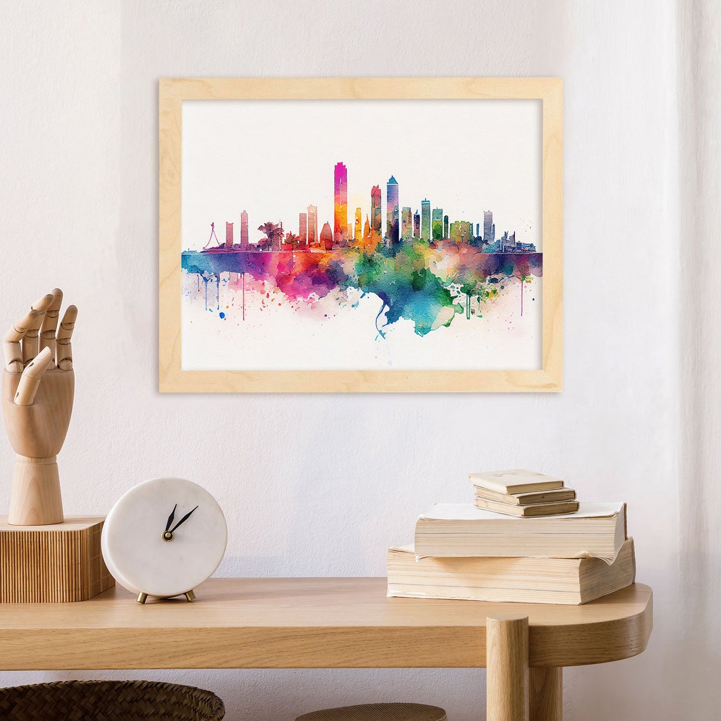 Nacnic watercolor of a skyline of the city of Tel Aviv_1. Aesthetic Wall Art Prints for Bedroom or Living Room Design.