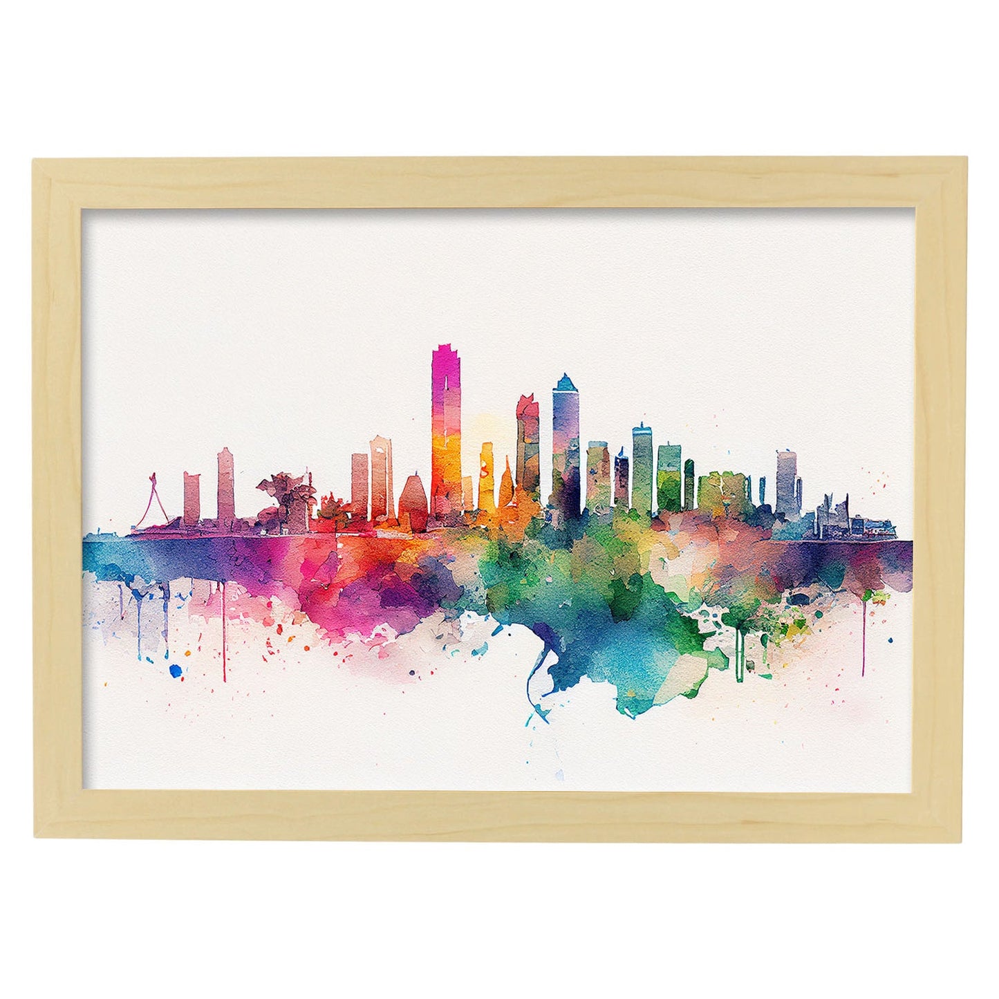 Nacnic watercolor of a skyline of the city of Tel Aviv_1. Aesthetic Wall Art Prints for Bedroom or Living Room Design.-Artwork-Nacnic-A4-Marco Madera Clara-Nacnic Estudio SL