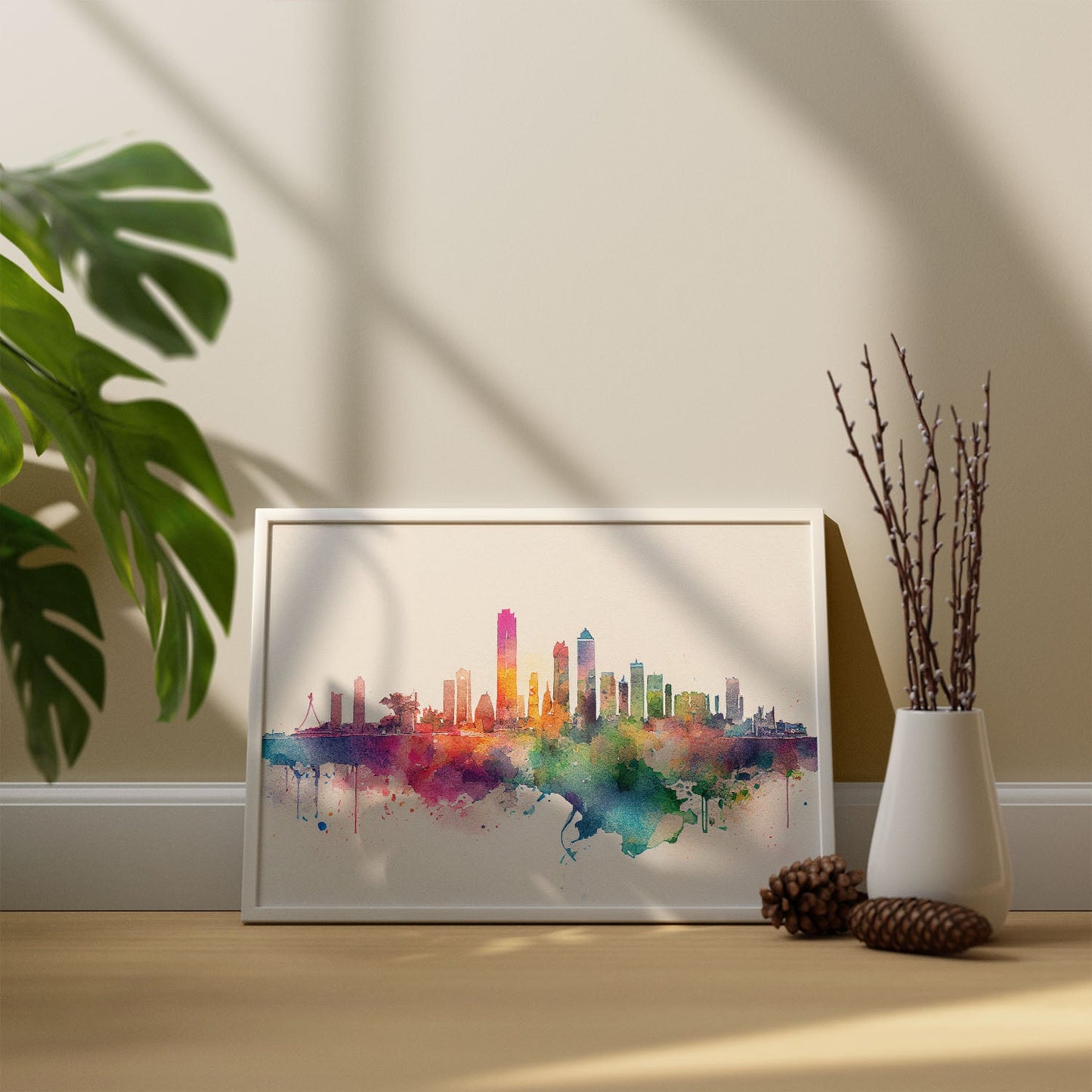 Nacnic watercolor of a skyline of the city of Tel Aviv_1. Aesthetic Wall Art Prints for Bedroom or Living Room Design.-Artwork-Nacnic-A4-Sin Marco-Nacnic Estudio SL