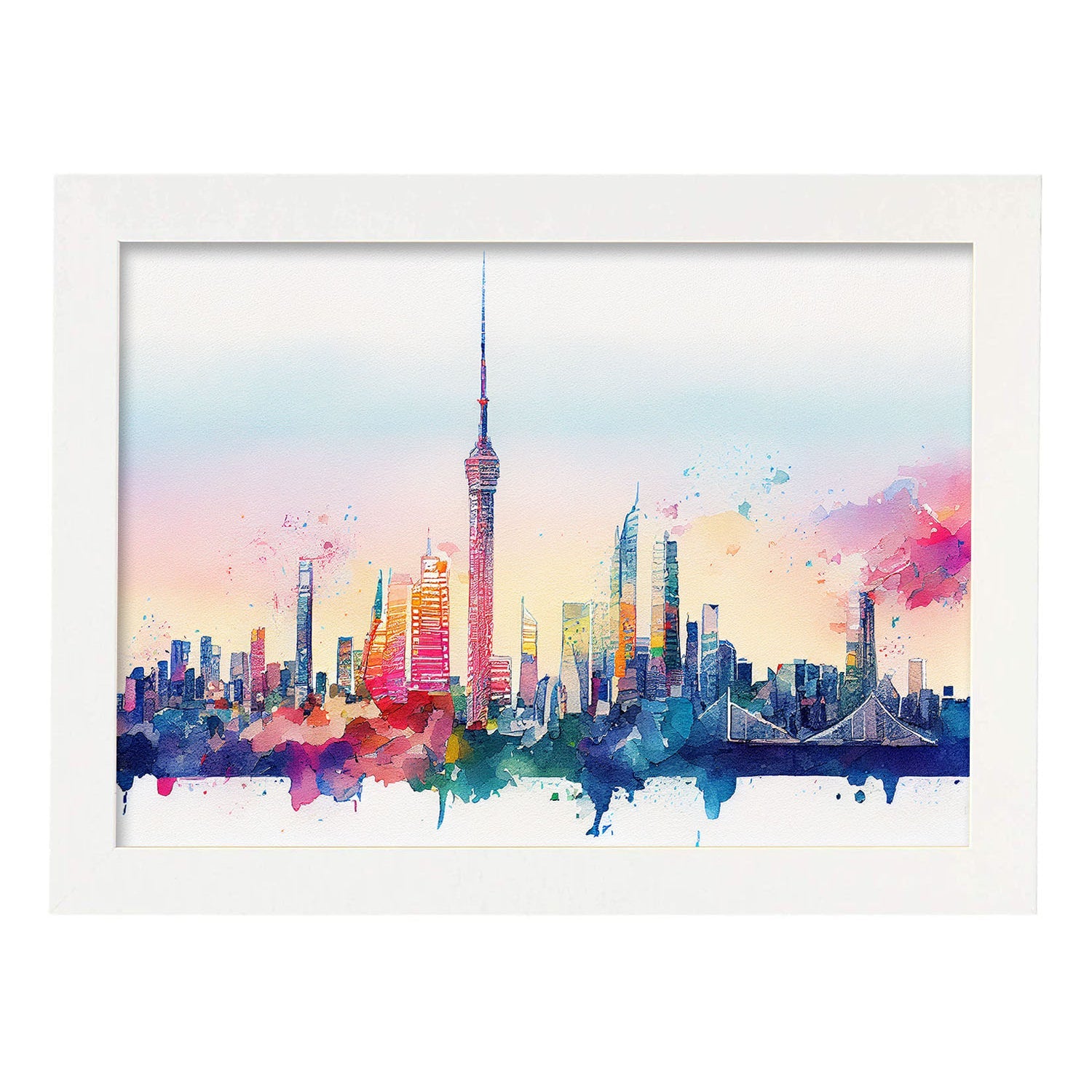 Nacnic watercolor of a skyline of the city of Tokyo_1. Aesthetic Wall Art Prints for Bedroom or Living Room Design.-Artwork-Nacnic-A4-Marco Blanco-Nacnic Estudio SL