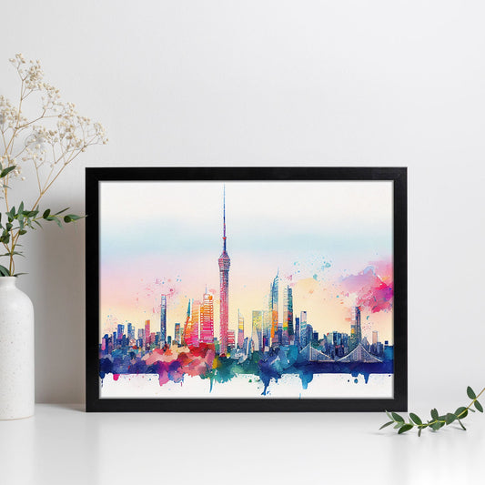 Nacnic watercolor of a skyline of the city of Tokyo_1. Aesthetic Wall Art Prints for Bedroom or Living Room Design.-Artwork-Nacnic-A4-Sin Marco-Nacnic Estudio SL