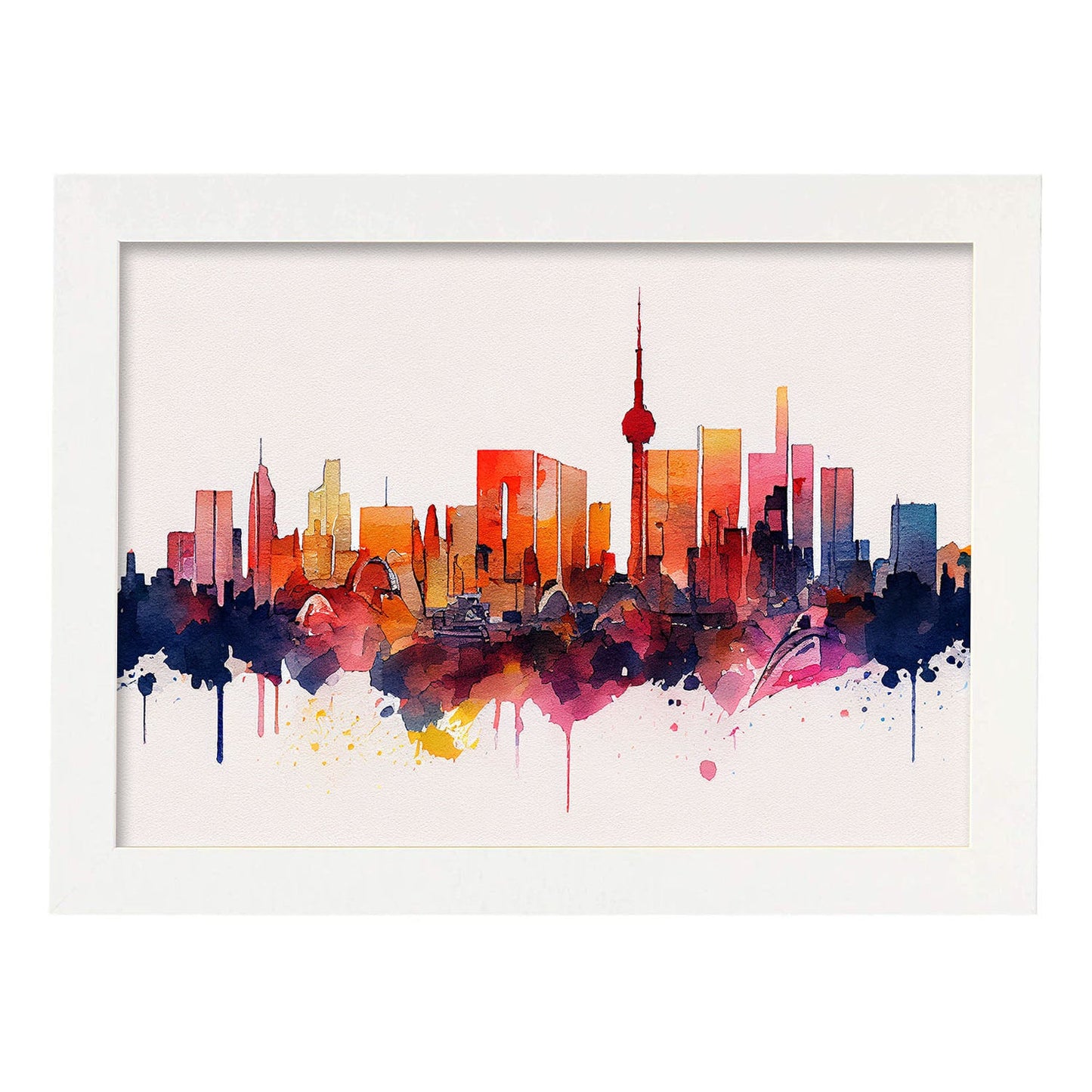 Nacnic watercolor of a skyline of the city of Tokyo_2. Aesthetic Wall Art Prints for Bedroom or Living Room Design.-Artwork-Nacnic-A4-Marco Blanco-Nacnic Estudio SL