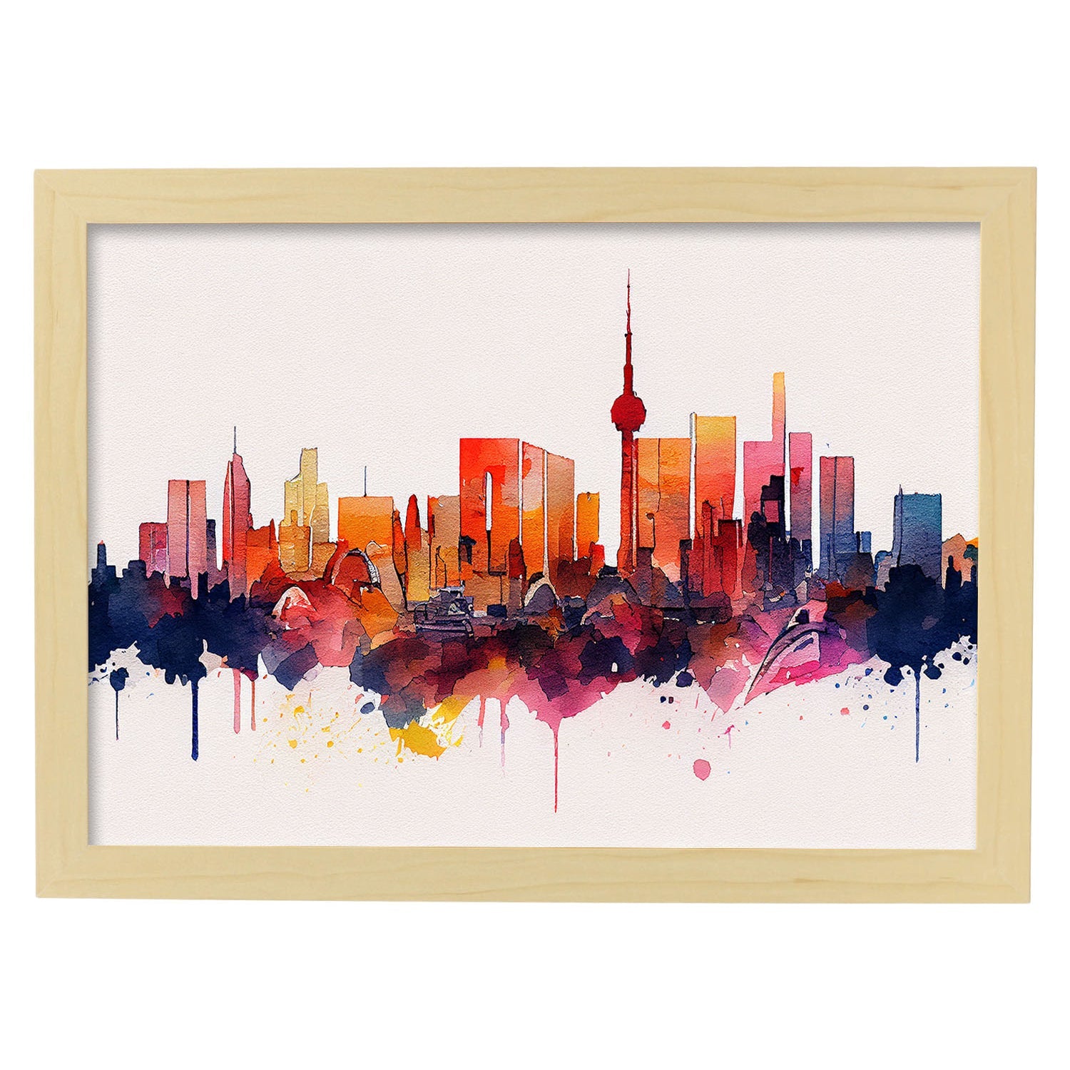 Nacnic watercolor of a skyline of the city of Tokyo_2. Aesthetic Wall Art Prints for Bedroom or Living Room Design.-Artwork-Nacnic-A4-Marco Madera Clara-Nacnic Estudio SL