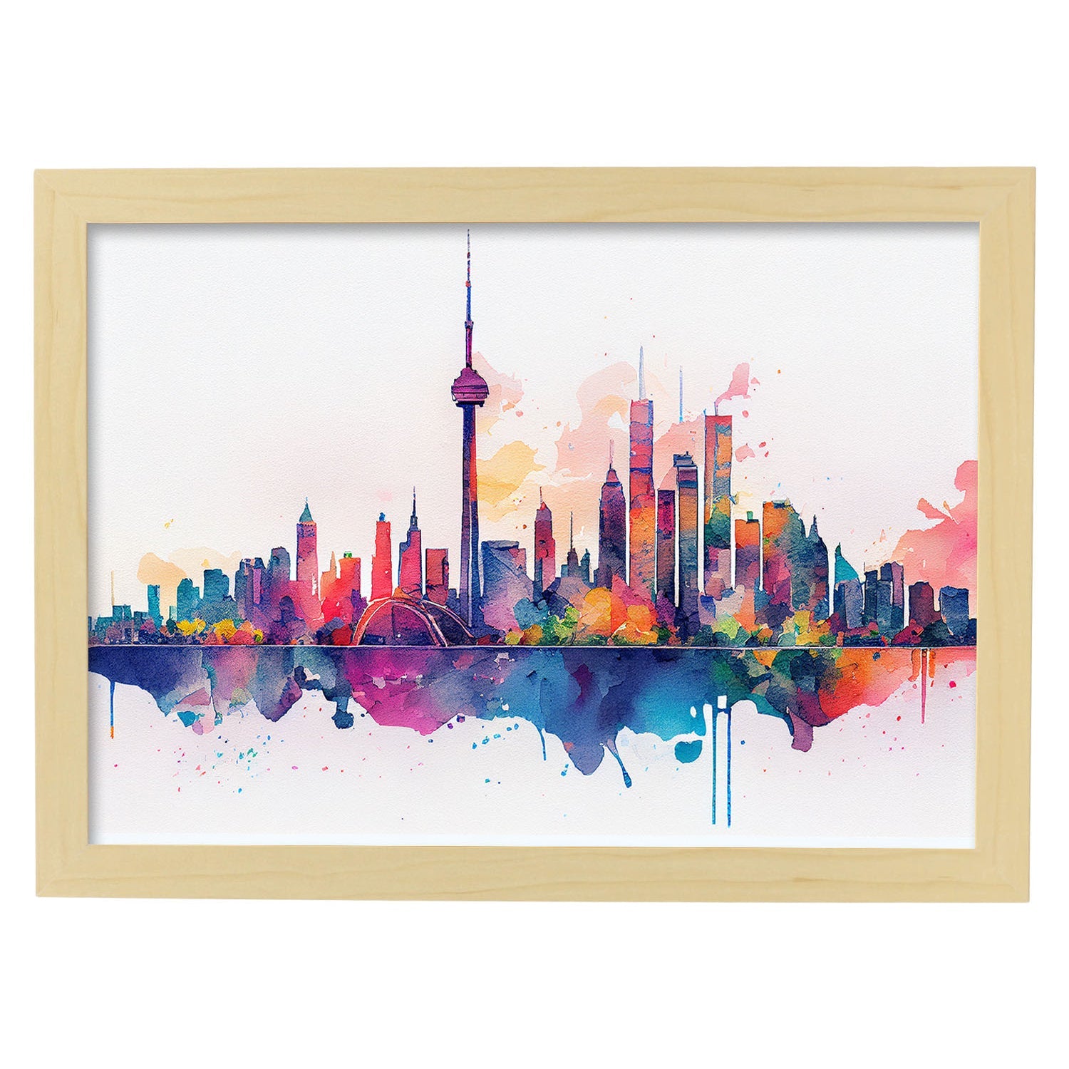 Nacnic watercolor of a skyline of the city of Toronto_1. Aesthetic Wall Art Prints for Bedroom or Living Room Design.-Artwork-Nacnic-A4-Marco Madera Clara-Nacnic Estudio SL