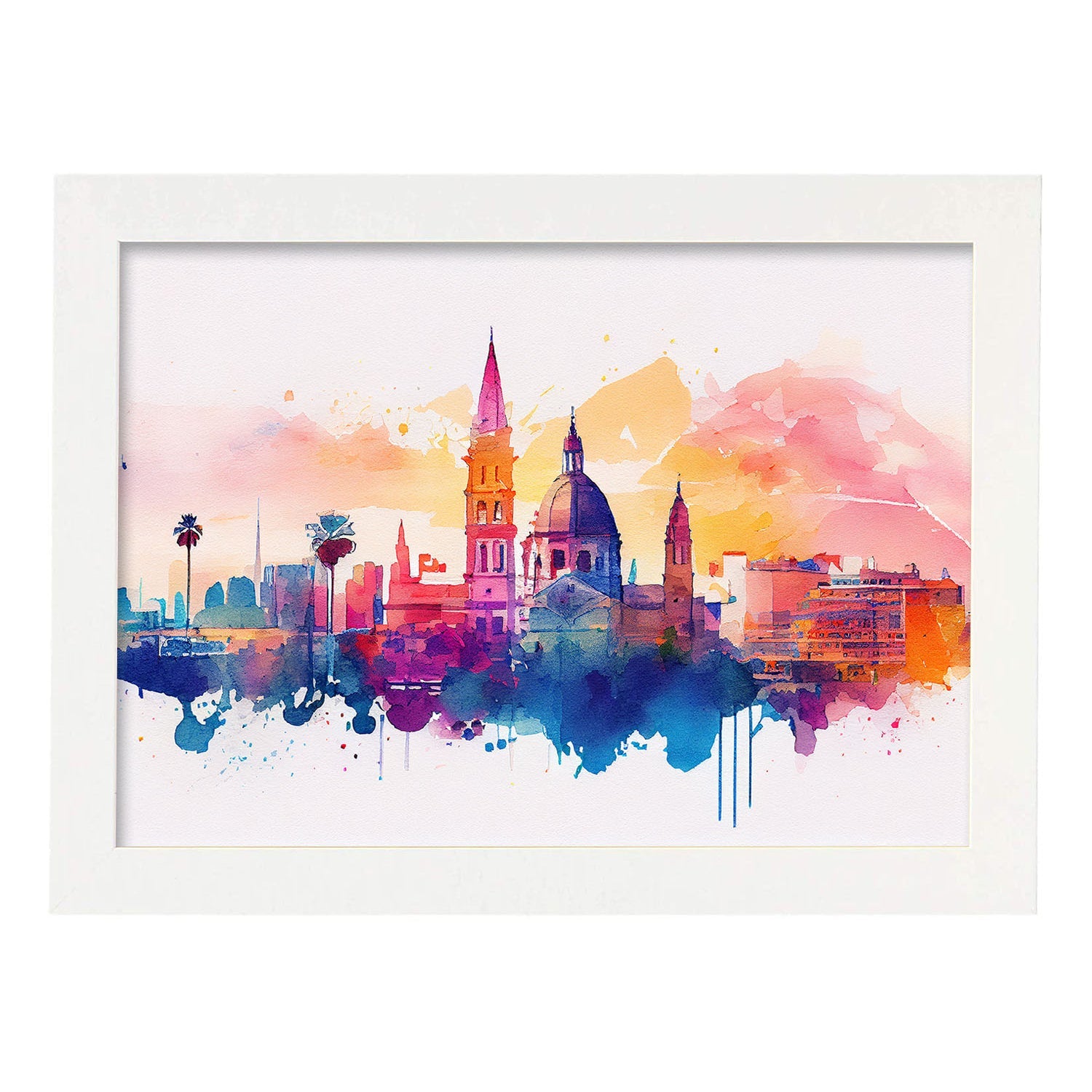 Nacnic watercolor of a skyline of the city of Valencia_1. Aesthetic Wall Art Prints for Bedroom or Living Room Design.-Artwork-Nacnic-A4-Marco Blanco-Nacnic Estudio SL