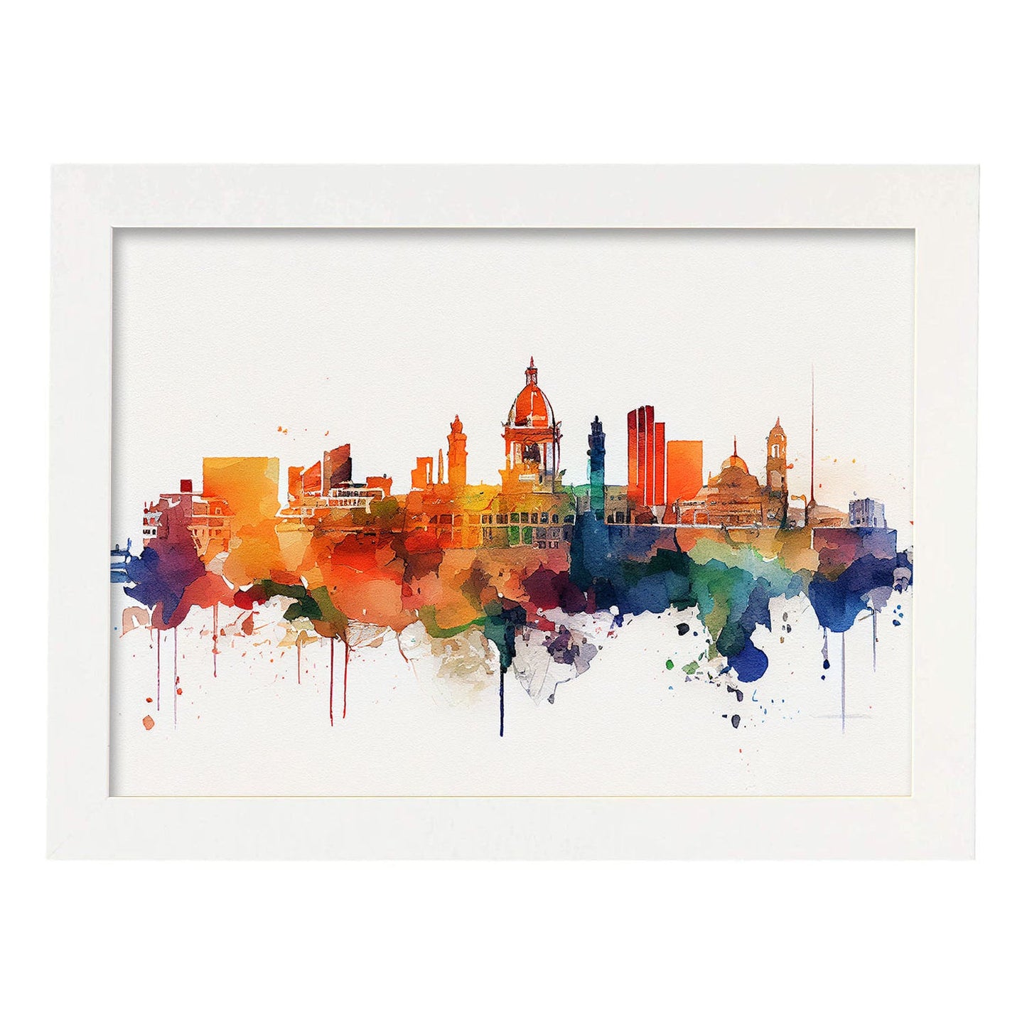 Nacnic watercolor of a skyline of the city of Valencia_2. Aesthetic Wall Art Prints for Bedroom or Living Room Design.-Artwork-Nacnic-A4-Marco Blanco-Nacnic Estudio SL