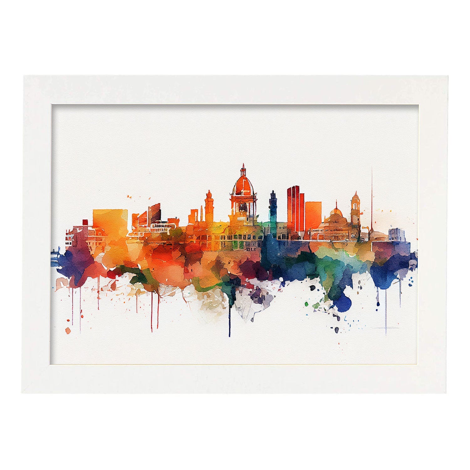 Nacnic watercolor of a skyline of the city of Valencia_2. Aesthetic Wall Art Prints for Bedroom or Living Room Design.-Artwork-Nacnic-A4-Marco Blanco-Nacnic Estudio SL