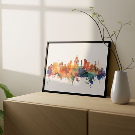 Nacnic watercolor of a skyline of the city of Valencia_2. Aesthetic Wall Art Prints for Bedroom or Living Room Design.-Artwork-Nacnic-A4-Sin Marco-Nacnic Estudio SL