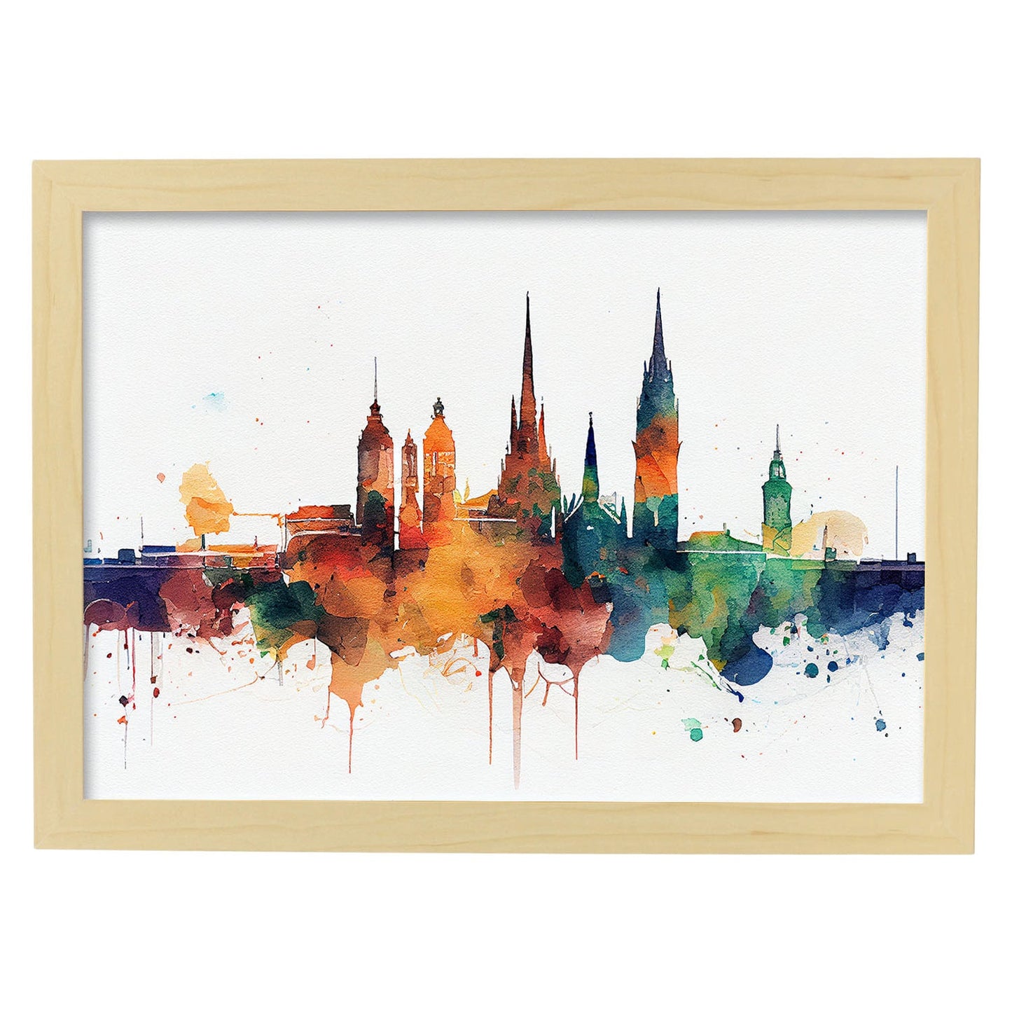 Nacnic watercolor of a skyline of the city of Vienna_1. Aesthetic Wall Art Prints for Bedroom or Living Room Design.-Artwork-Nacnic-A4-Marco Madera Clara-Nacnic Estudio SL