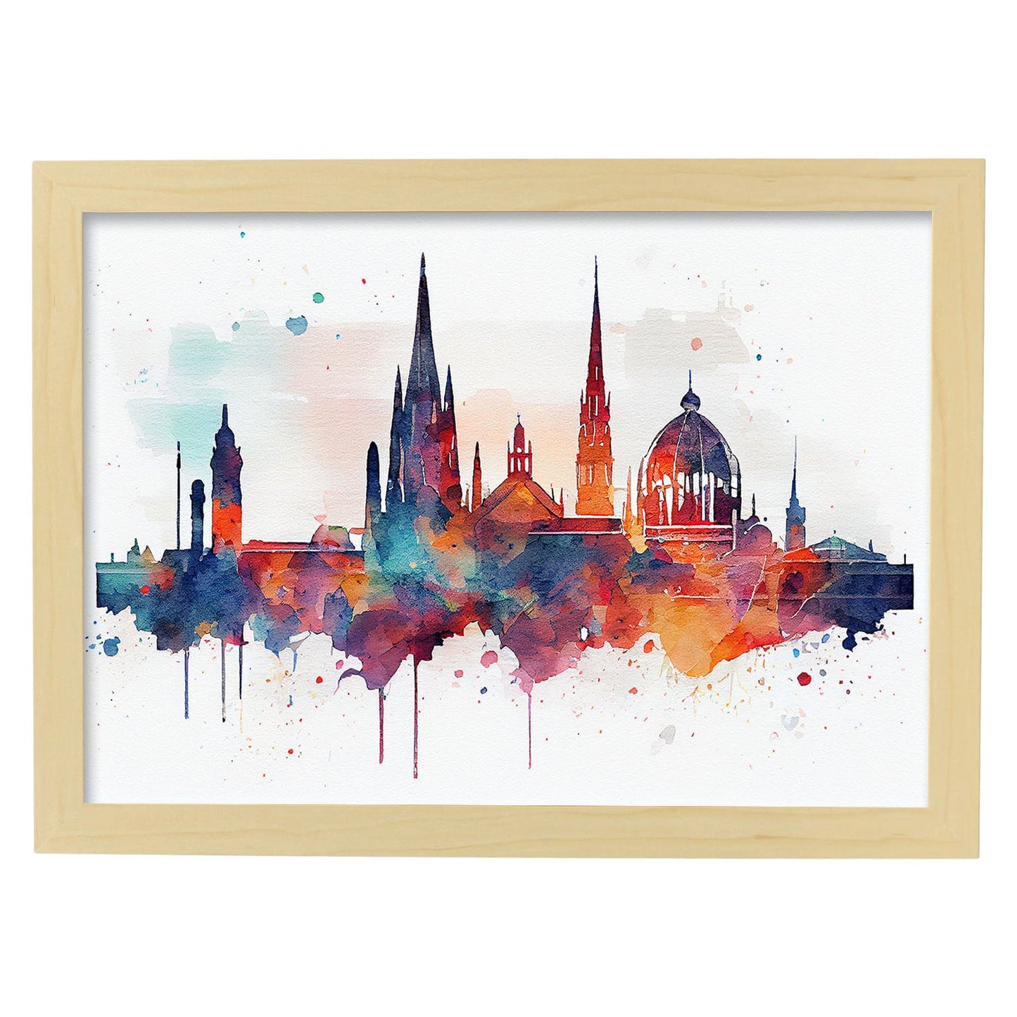 Nacnic watercolor of a skyline of the city of Vienna_2. Aesthetic Wall Art Prints for Bedroom or Living Room Design.-Artwork-Nacnic-A4-Marco Madera Clara-Nacnic Estudio SL