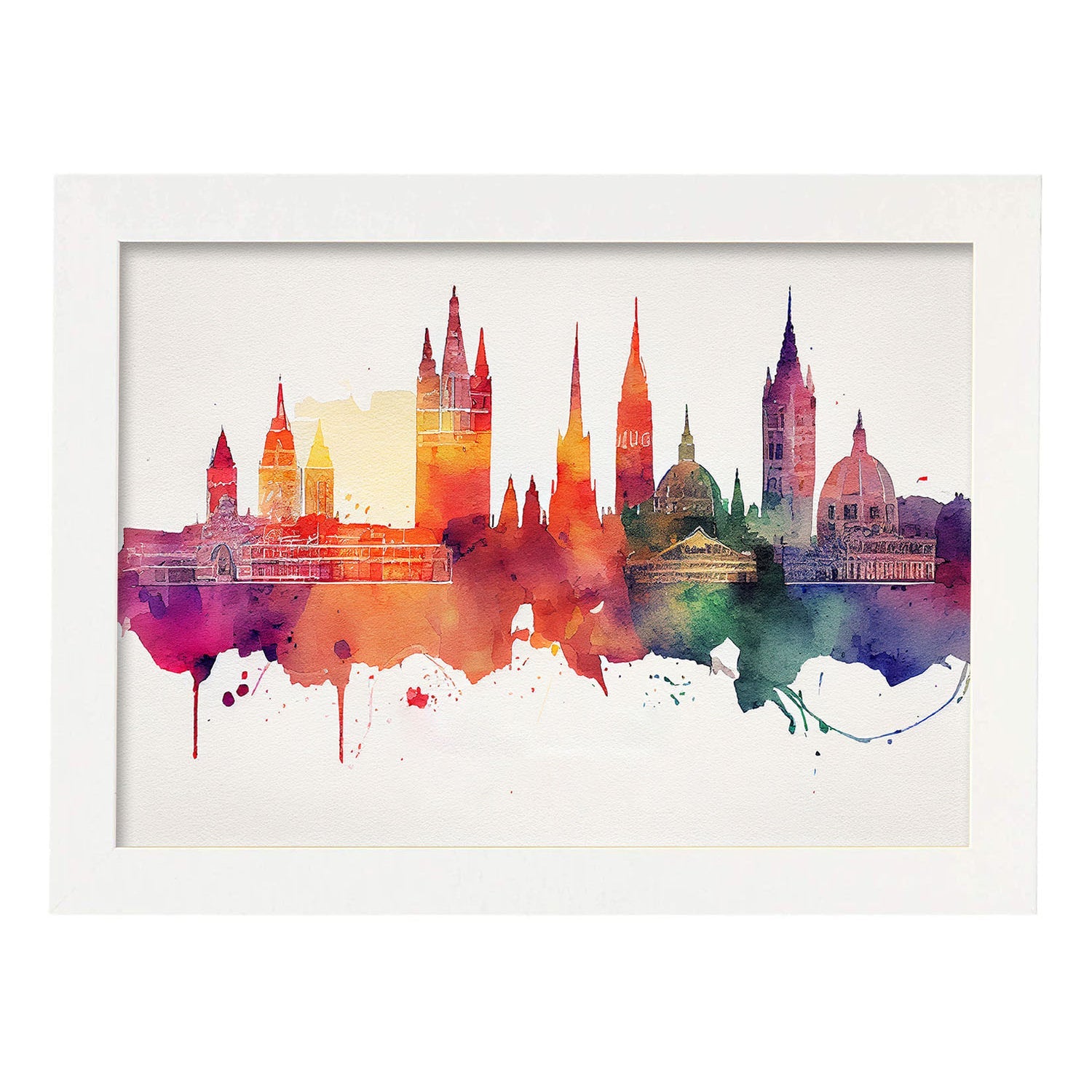 Nacnic watercolor of a skyline of the city of Vienna_3. Aesthetic Wall Art Prints for Bedroom or Living Room Design.-Artwork-Nacnic-A4-Marco Blanco-Nacnic Estudio SL
