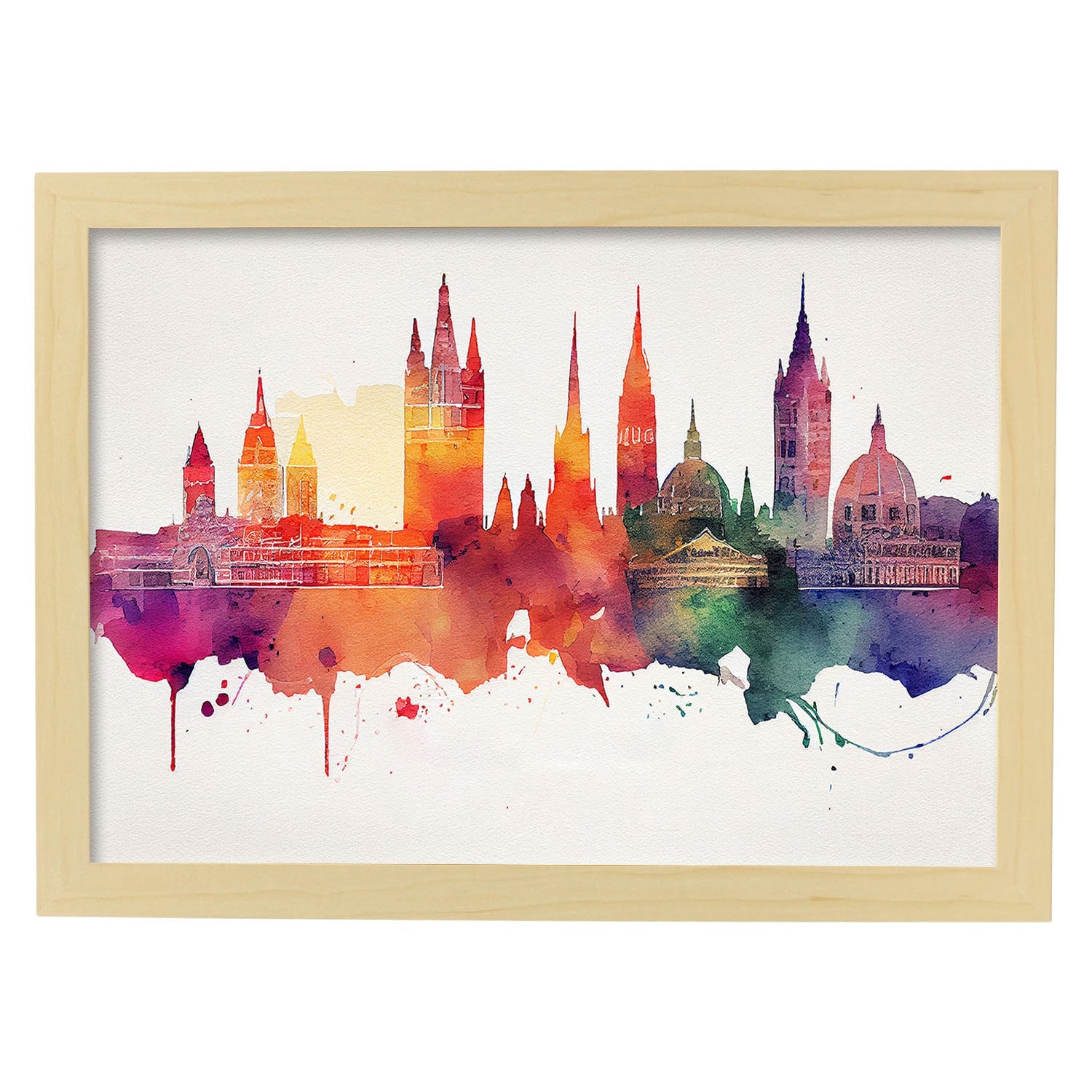 Nacnic watercolor of a skyline of the city of Vienna_3. Aesthetic Wall Art Prints for Bedroom or Living Room Design.-Artwork-Nacnic-A4-Marco Madera Clara-Nacnic Estudio SL